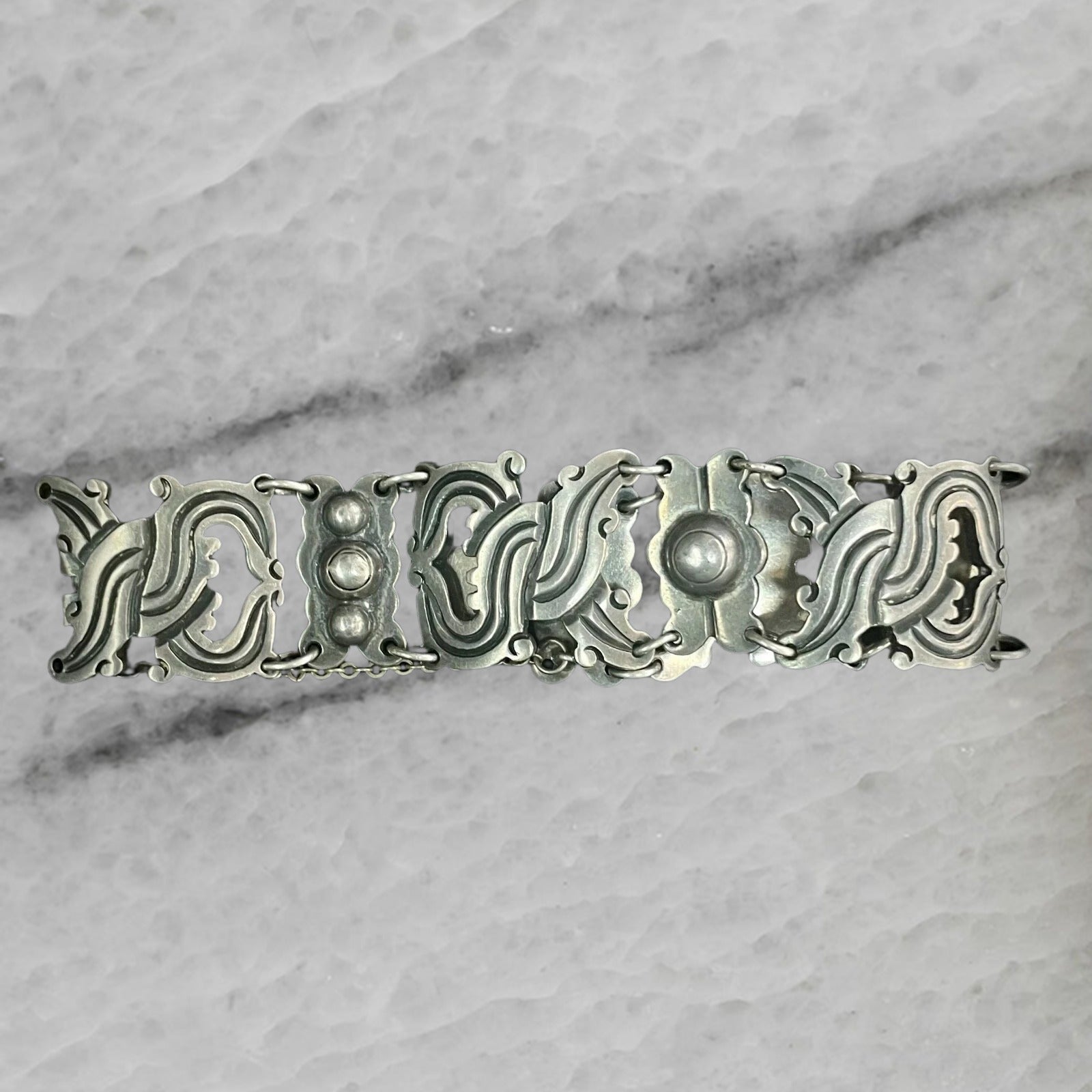 Mexico Vintage Sterling Silver Wide Panel Bracelet