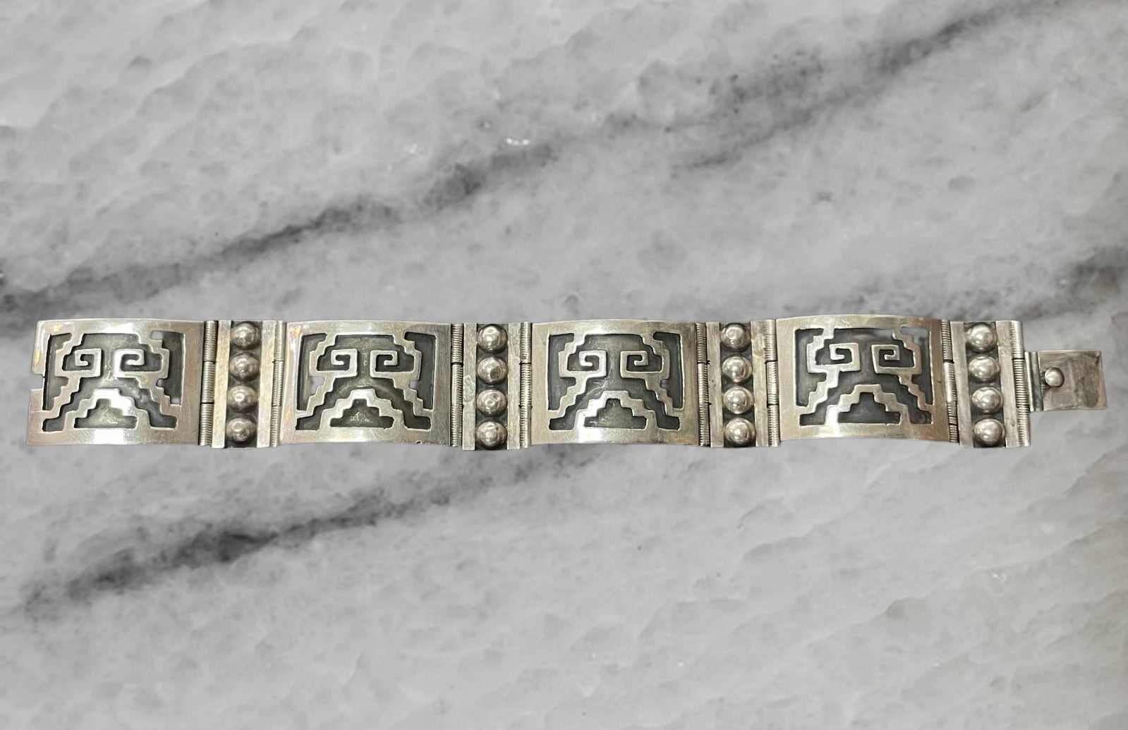 Mexico Vintage Sterling Silver Wide Panel Link Bracelet Marked IF 09