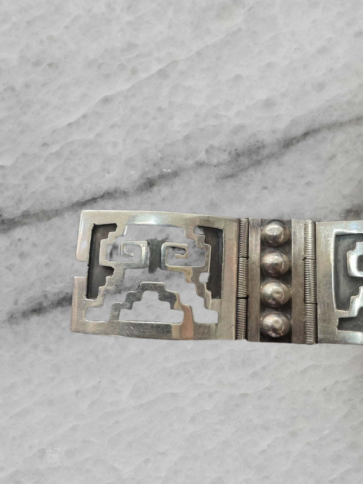 Mexico Vintage Sterling Silver Wide Panel Link Bracelet Marked IF 09