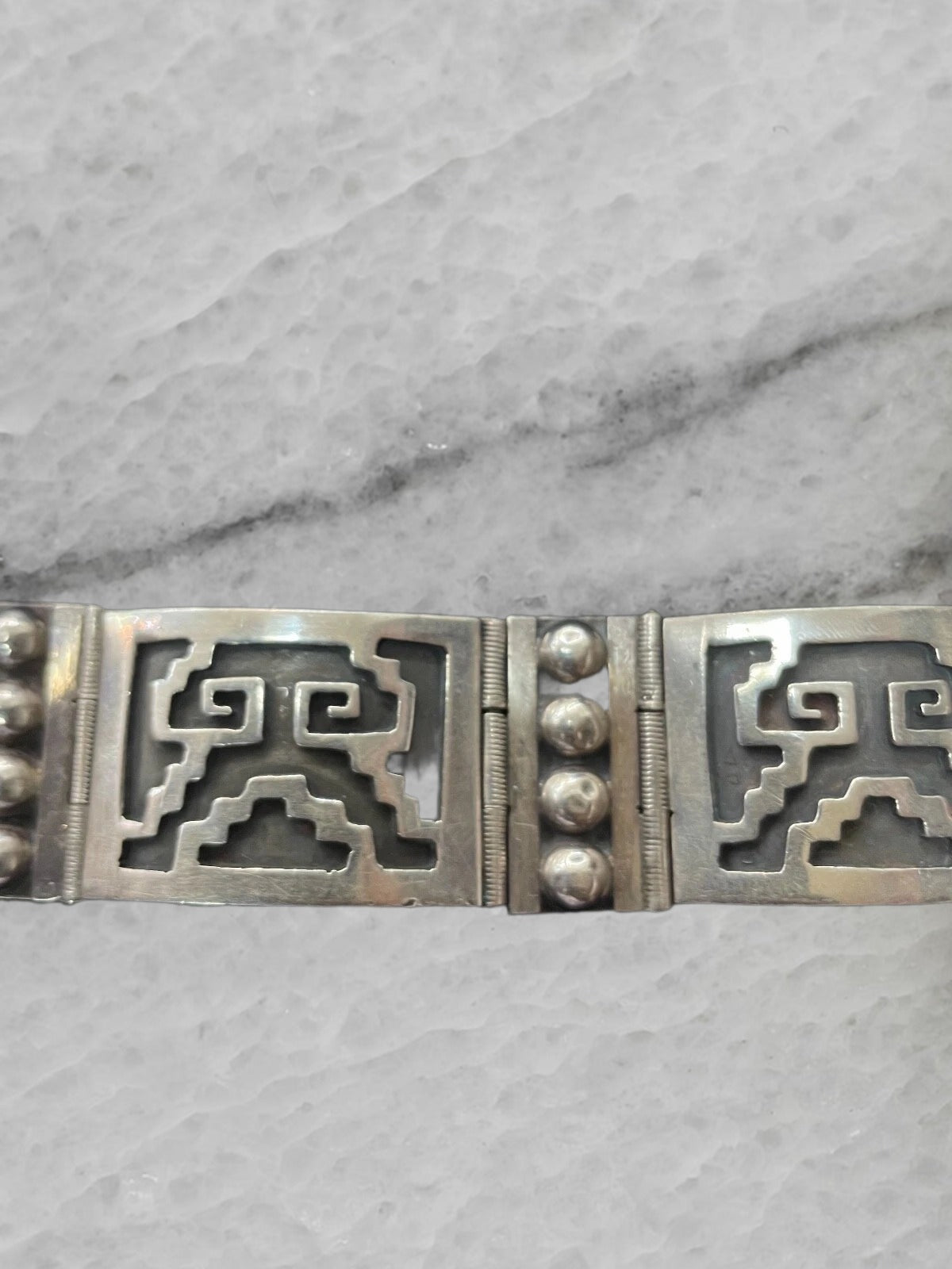 Mexico Vintage Sterling Silver Wide Panel Link Bracelet Marked IF 09