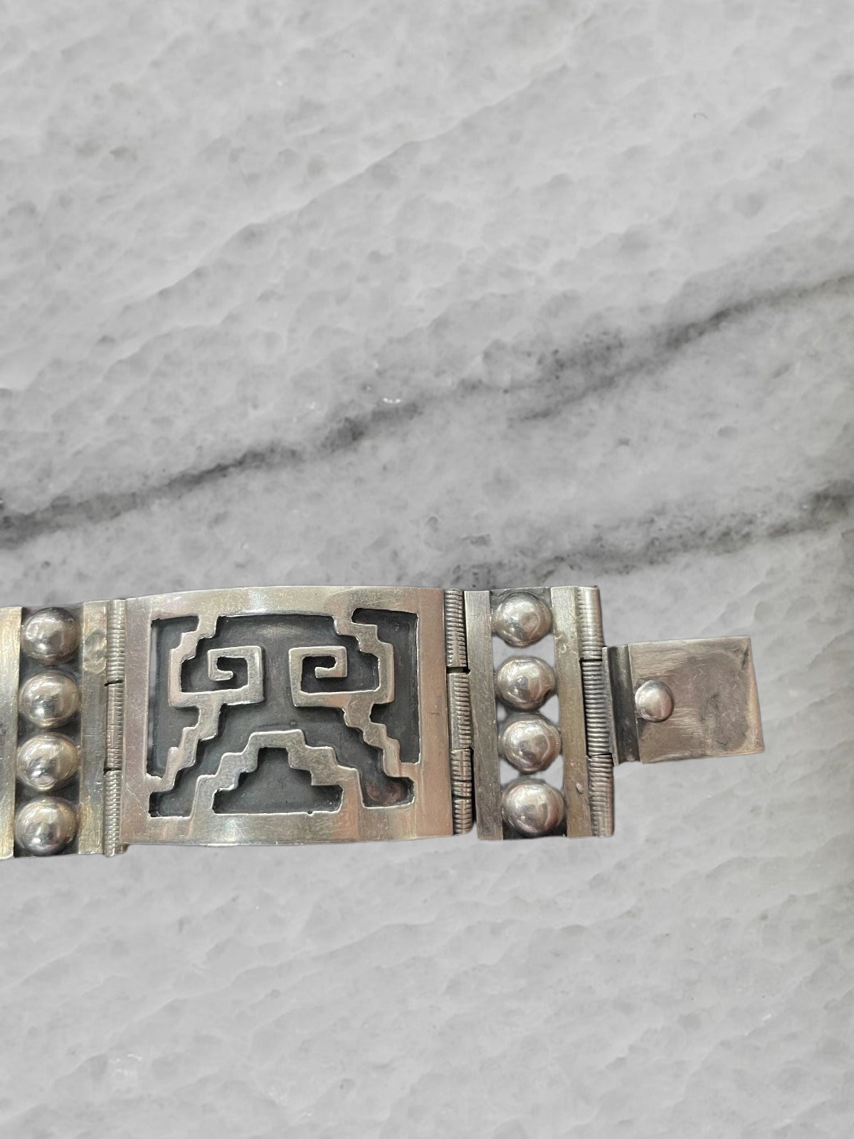 Mexico Vintage Sterling Silver Wide Panel Link Bracelet Marked IF 09