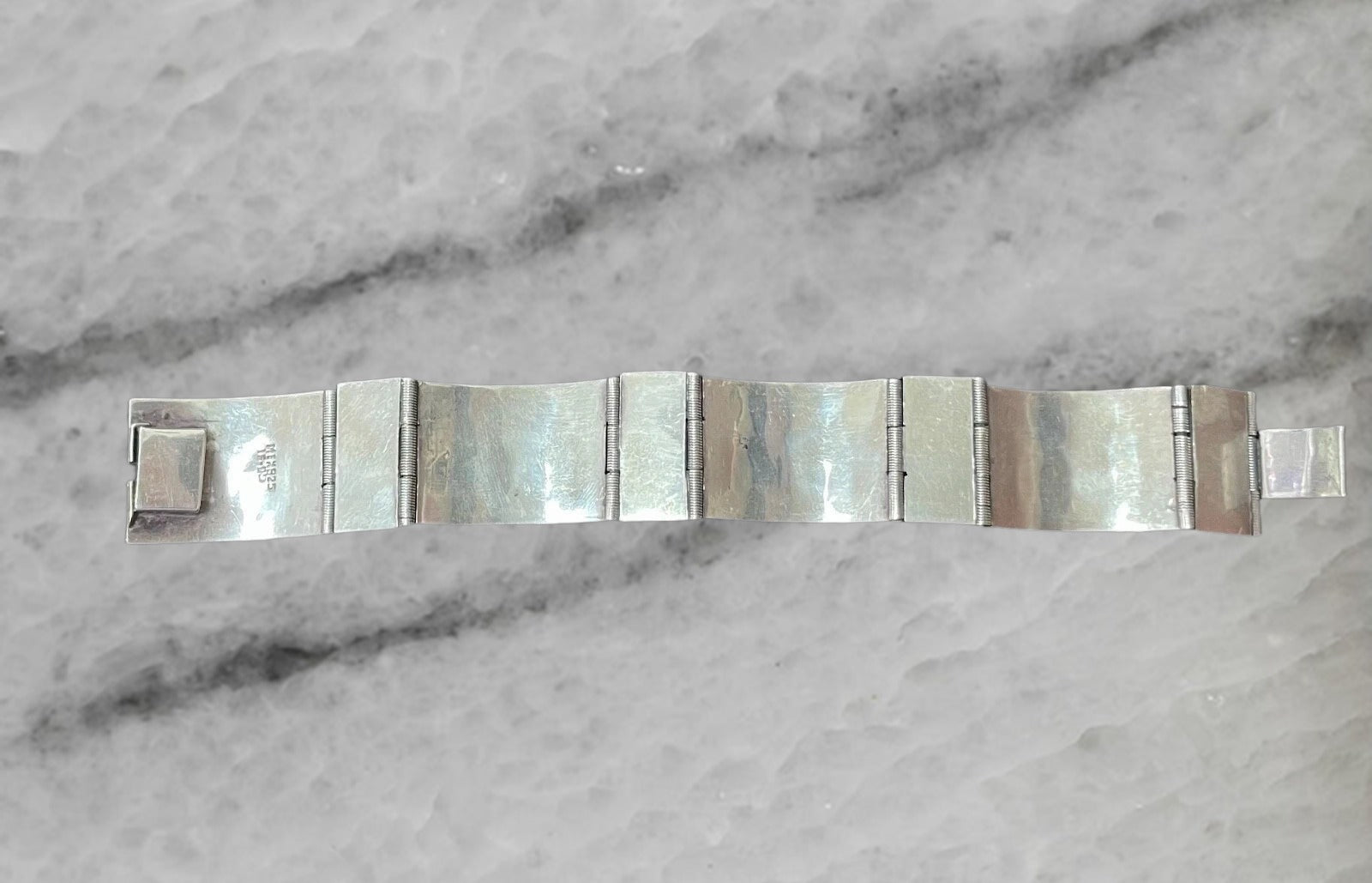 Mexico Vintage Sterling Silver Wide Panel Link Bracelet Marked IF 09