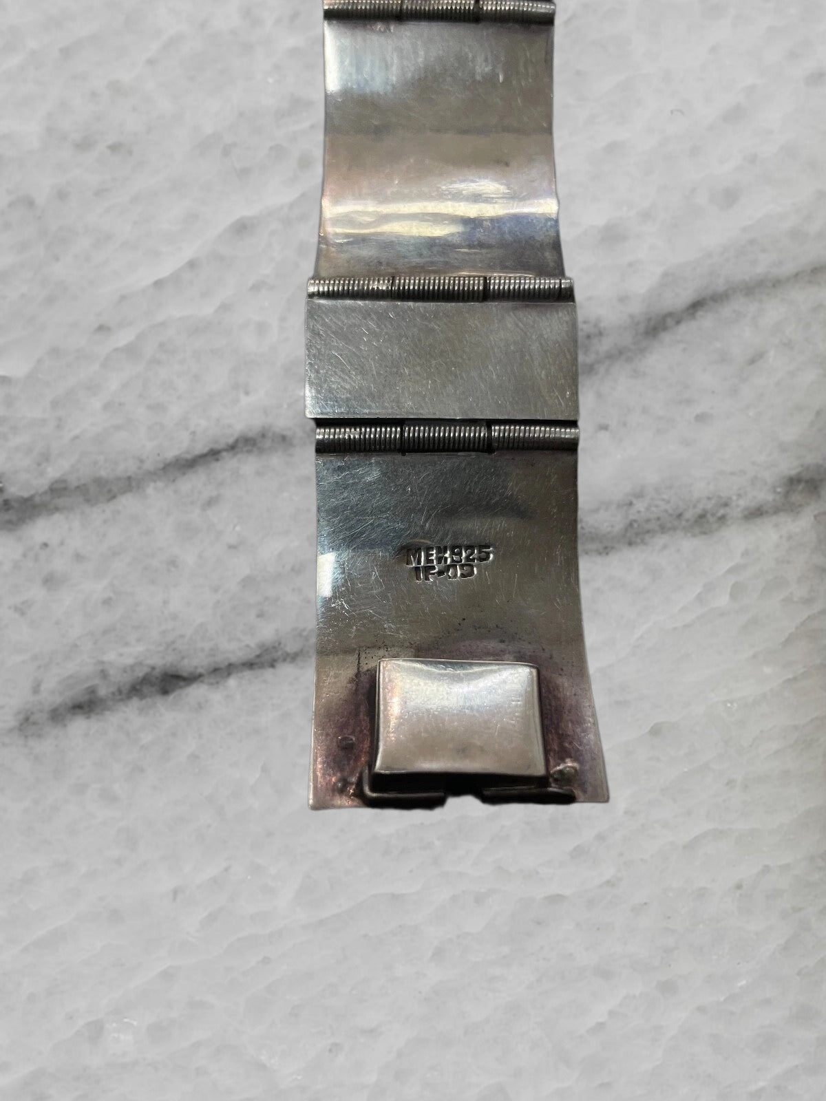 Mexico Vintage Sterling Silver Wide Panel Link Bracelet Marked IF 09