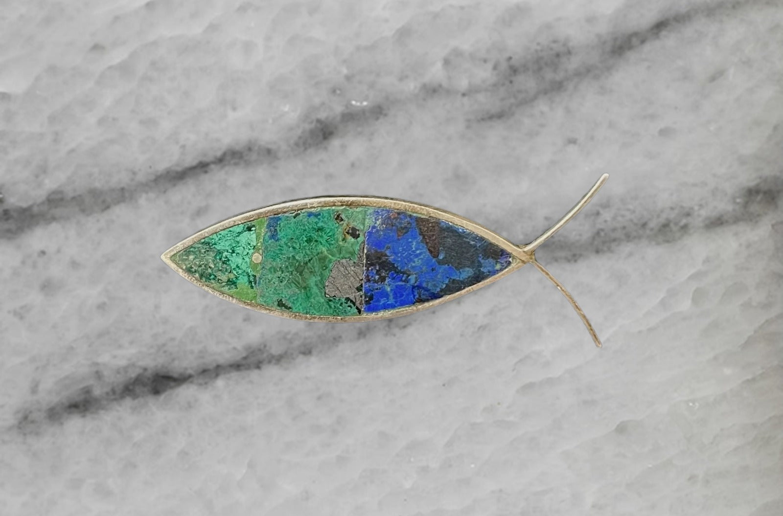 Mexico Vintage Taxco Sterling Silver Ichthys Fish Brooch Pin with Lapis Lazuli