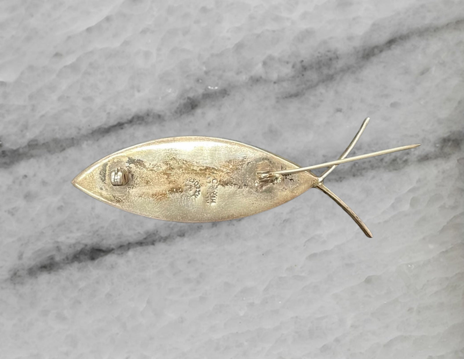 Mexico Vintage Taxco Sterling Silver Ichthys Fish Brooch Pin with Lapis Lazuli