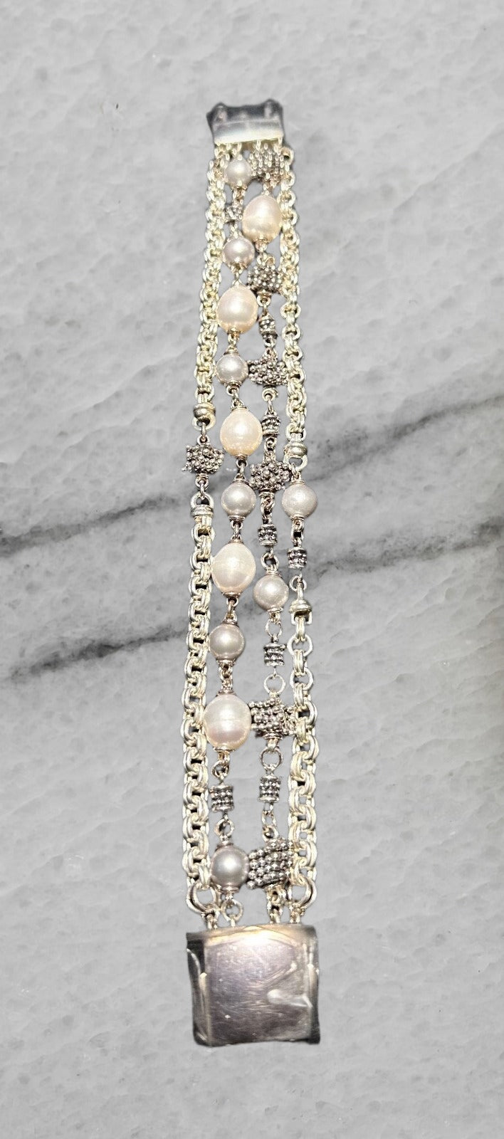 Michael Dawkins Sterling Silver Multi Strand Pearl Bracelet 8