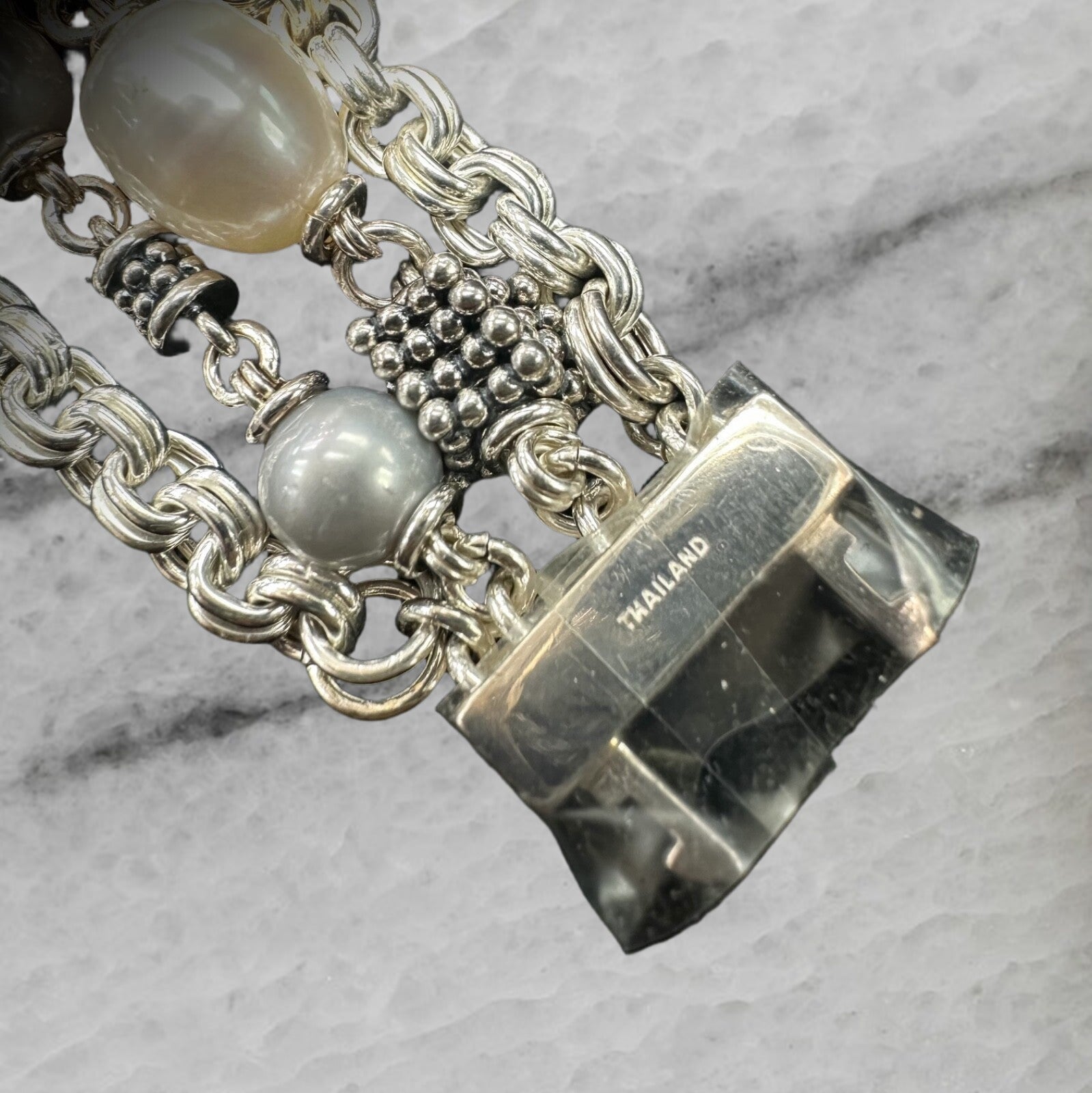 Michael Dawkins Sterling Silver Multi Strand Pearl Bracelet 8