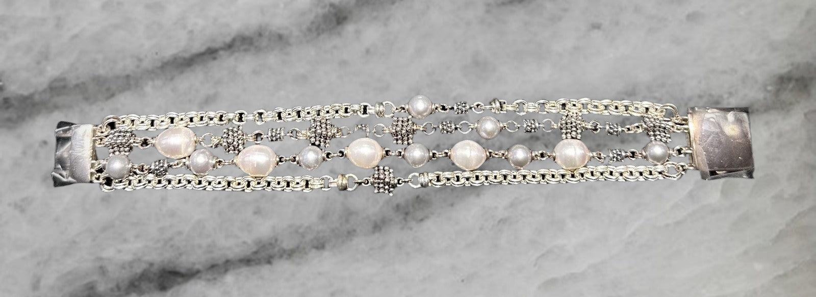 Michael Dawkins Sterling Silver Multi Strand Pearl Bracelet 8
