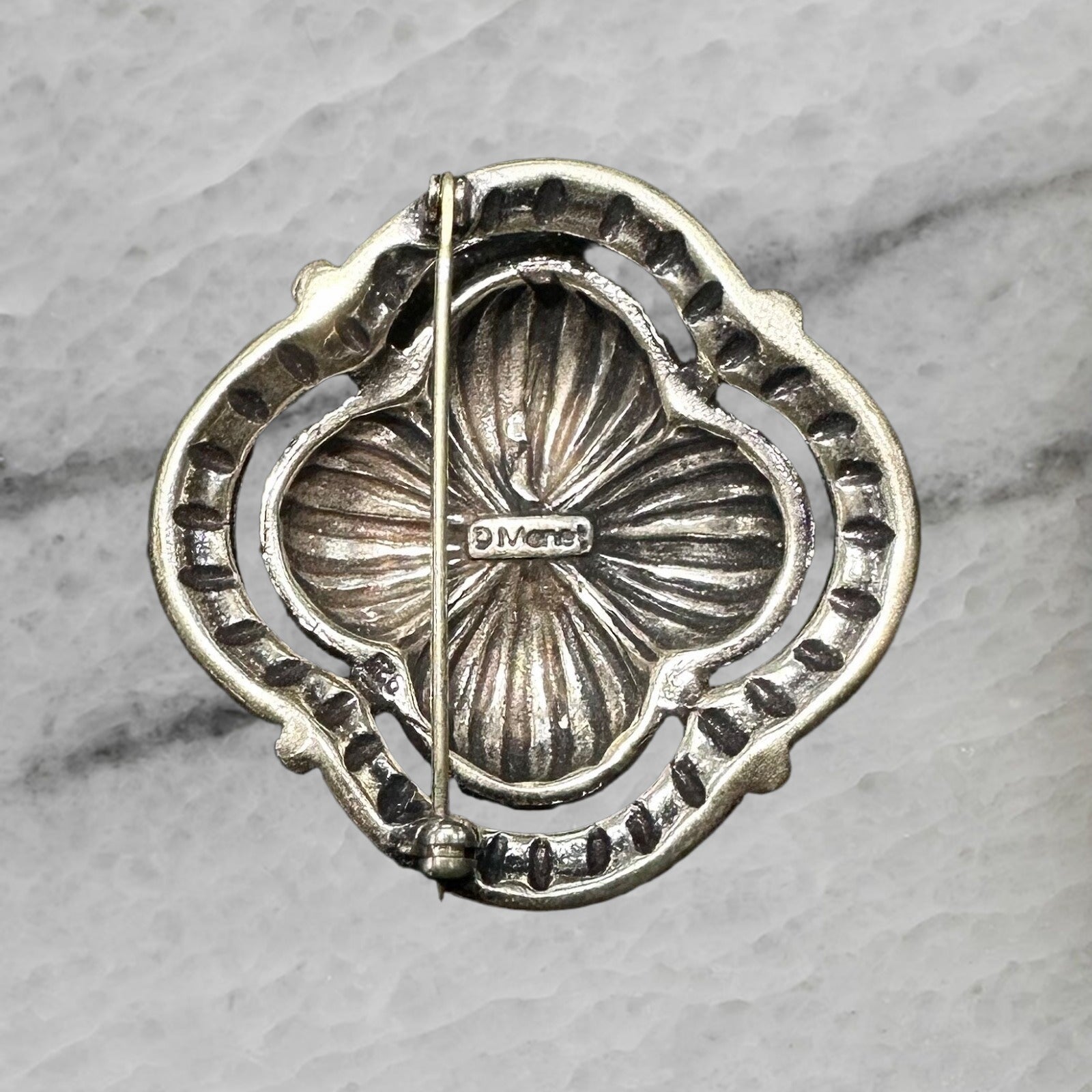 Monet Vintage Sterling Silver Beaded Floral Brooch Pin