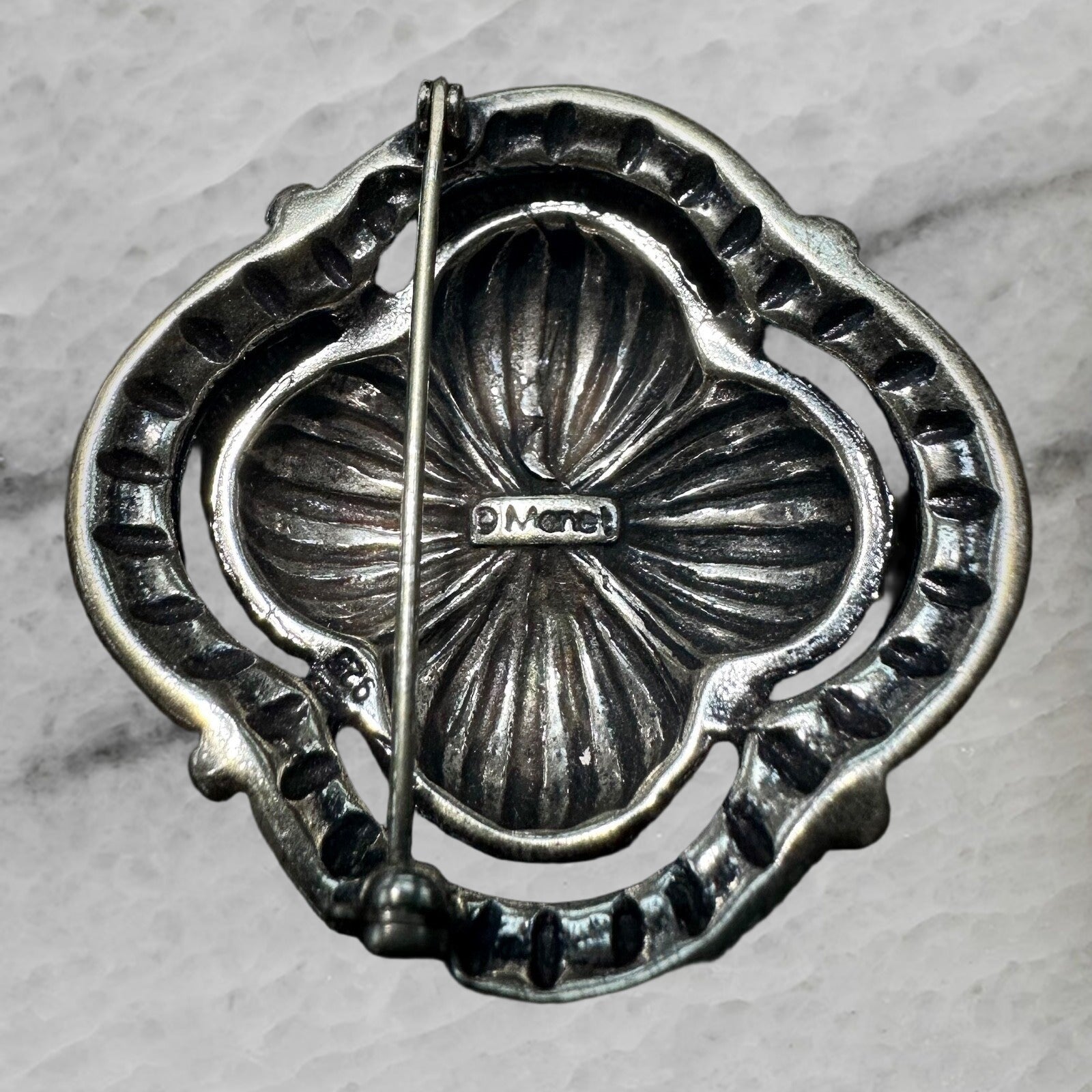 Monet Vintage Sterling Silver Beaded Floral Brooch Pin
