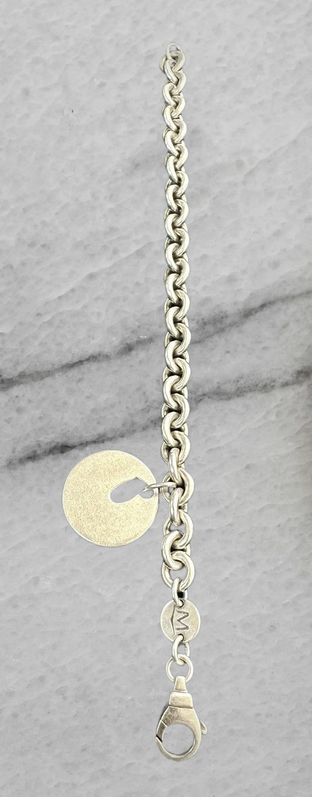 Movado Vintage Sterling Silver Rolo Link Cable Chain Bracelet 7 w Heart Charm