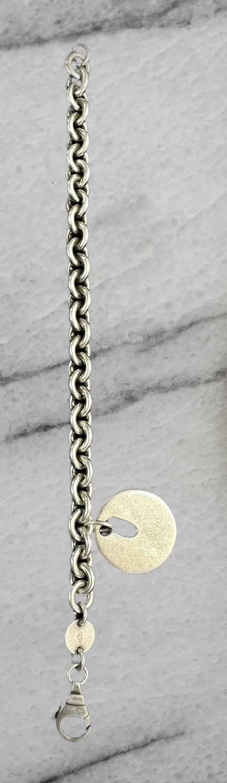 Movado Vintage Sterling Silver Rolo Link Cable Chain Bracelet 7 w Heart Charm
