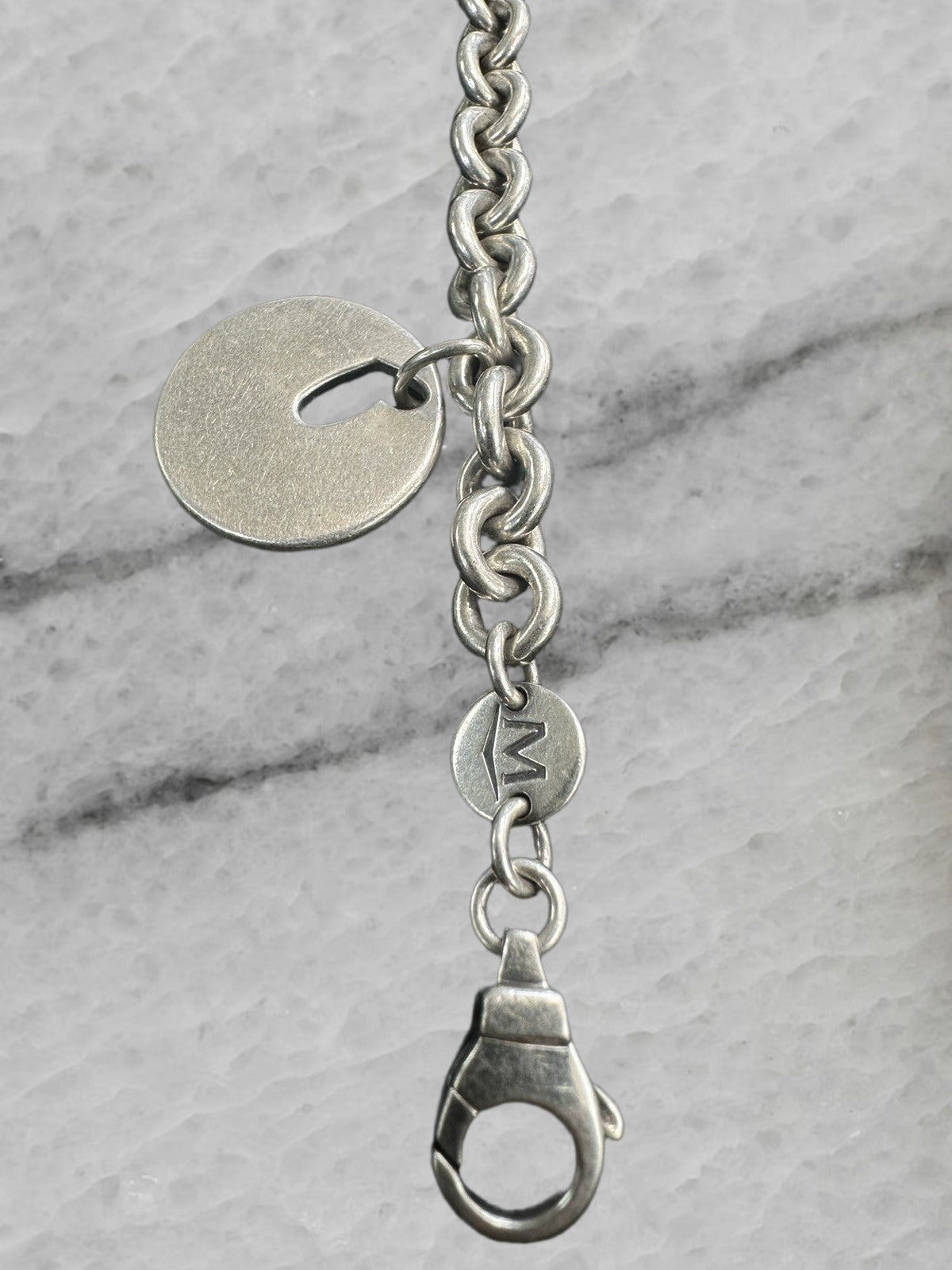 Movado Vintage Sterling Silver Rolo Link Cable Chain Bracelet 7 w Heart Charm