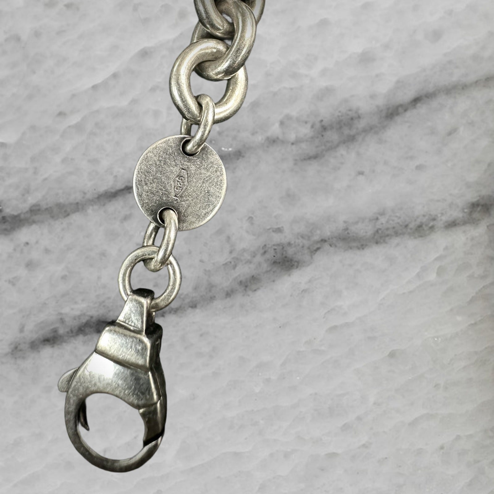 Movado Vintage Sterling Silver Rolo Link Cable Chain Bracelet 7 w Heart Charm