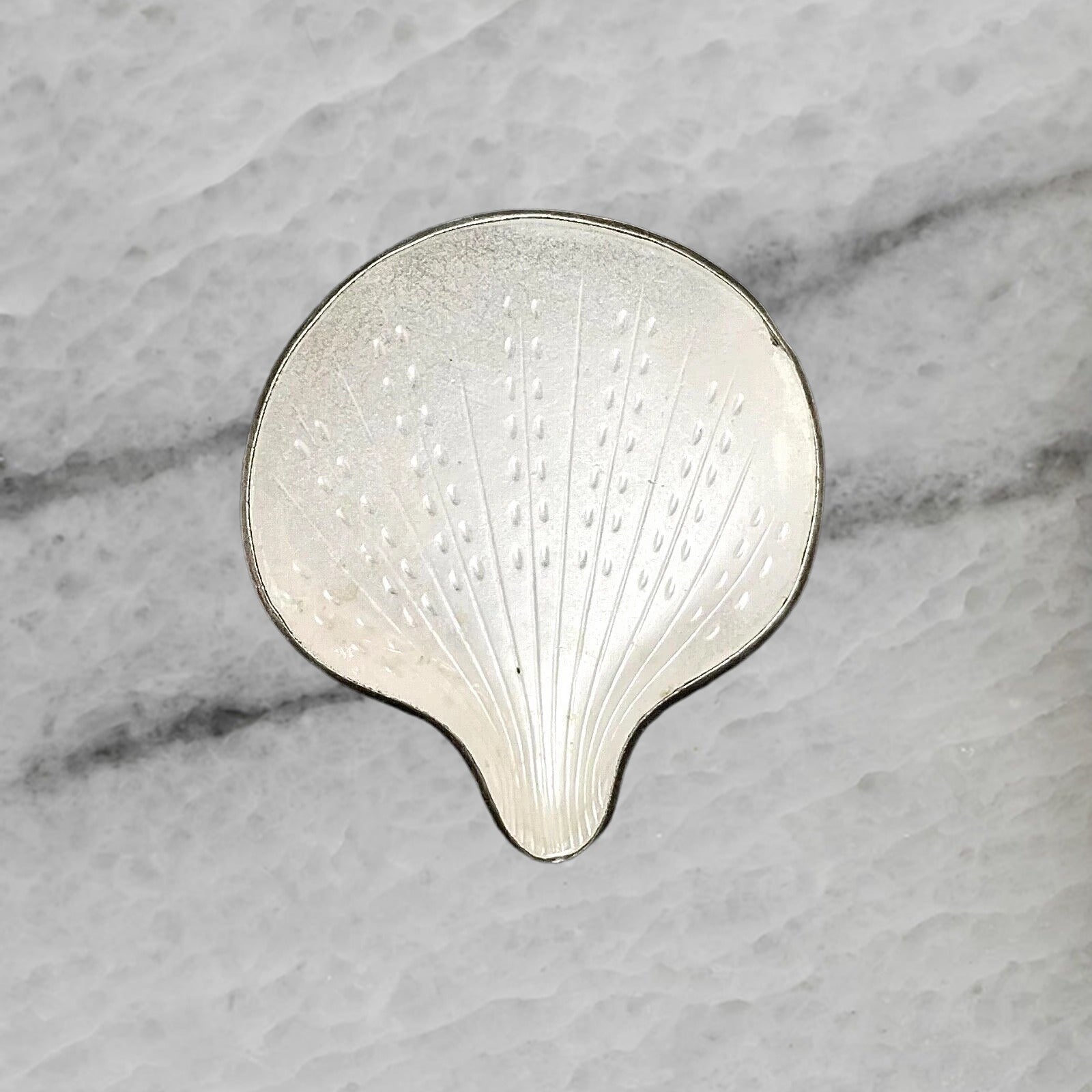 Norway Finn Jensen Sterling Silver White Guilloche Enamel Shell Pin Brooch