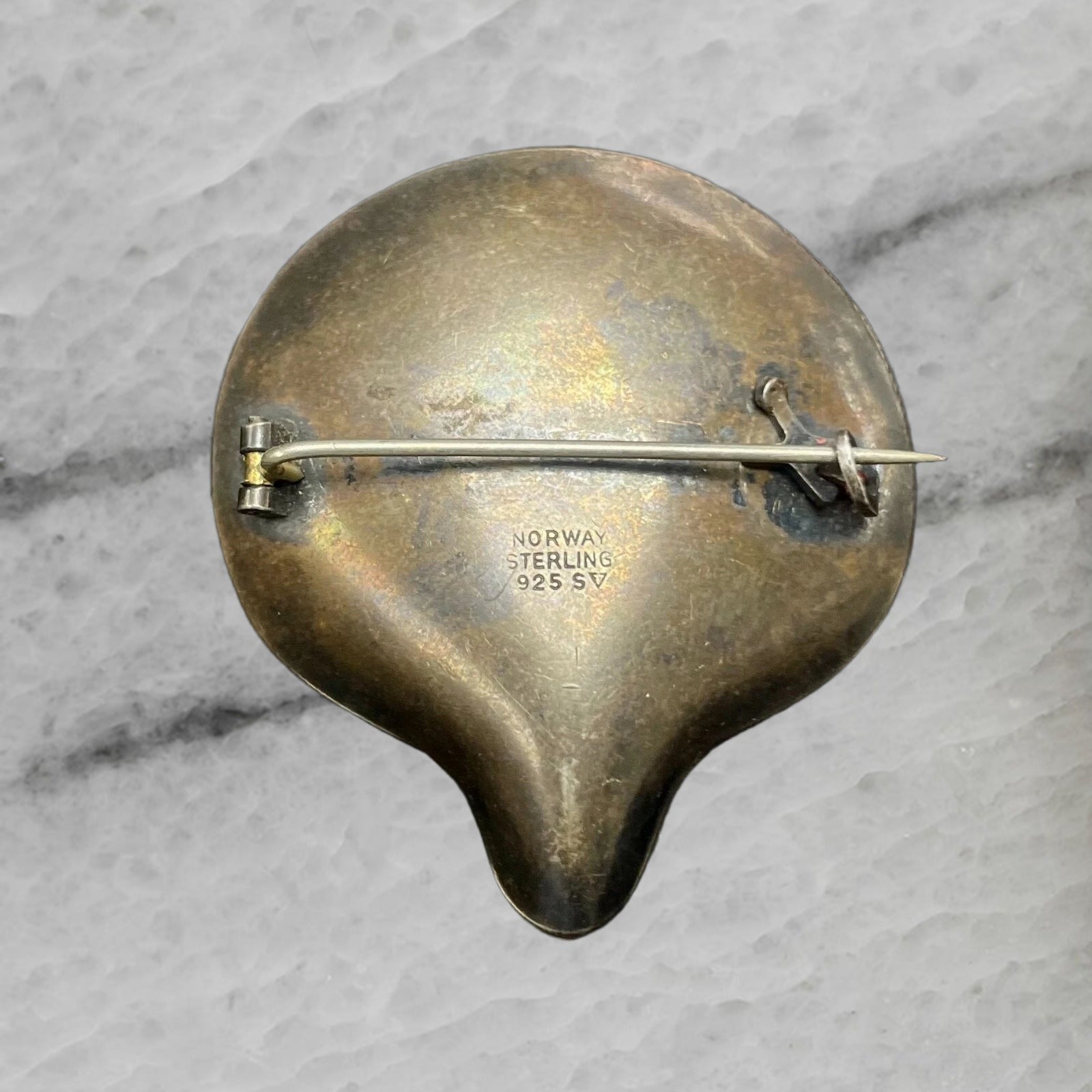 Norway Finn Jensen Sterling Silver White Guilloche Enamel Shell Pin Brooch
