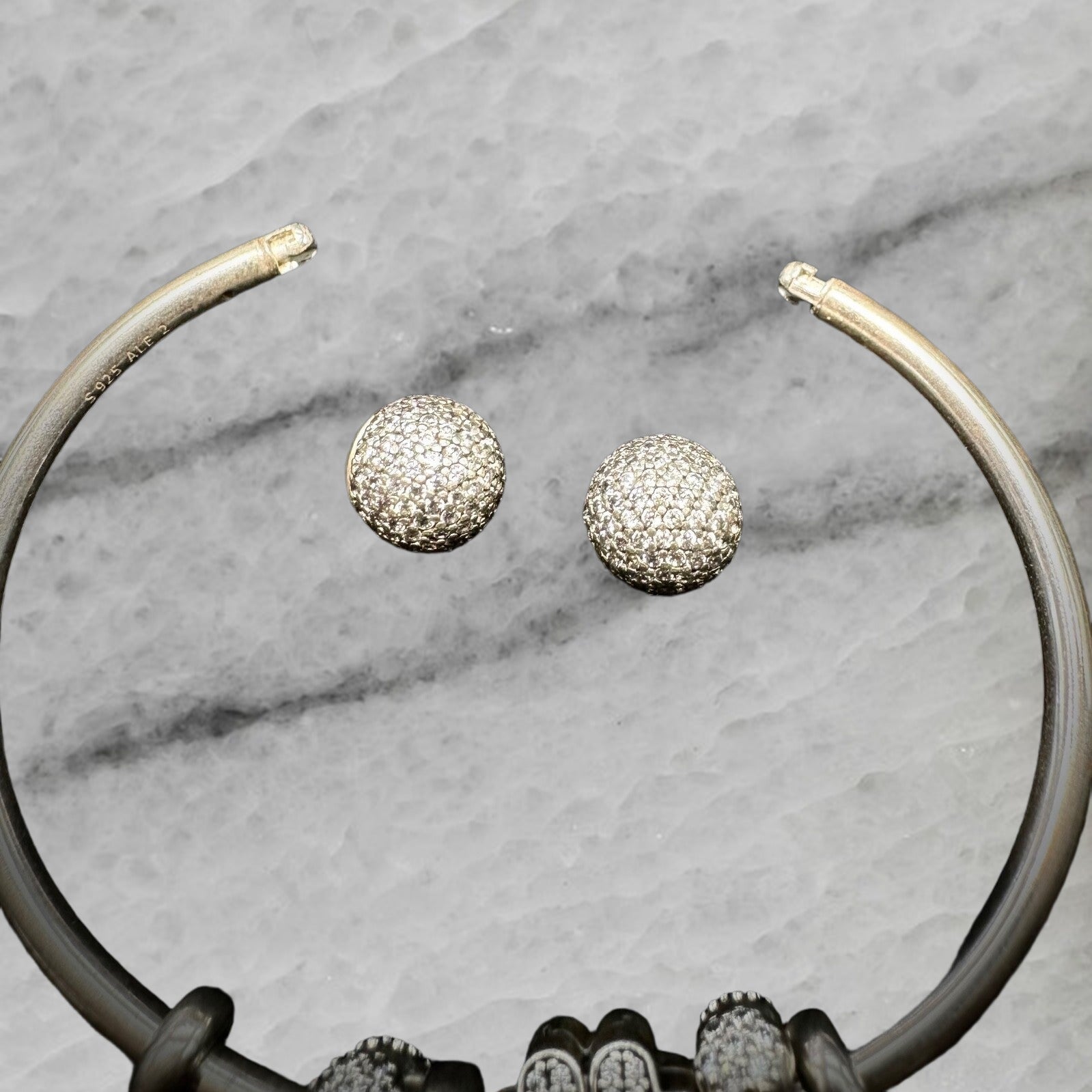 Pandora Moments Sterling Silver 4 Charm Cubic Zirconia Open Bangle Bracelet