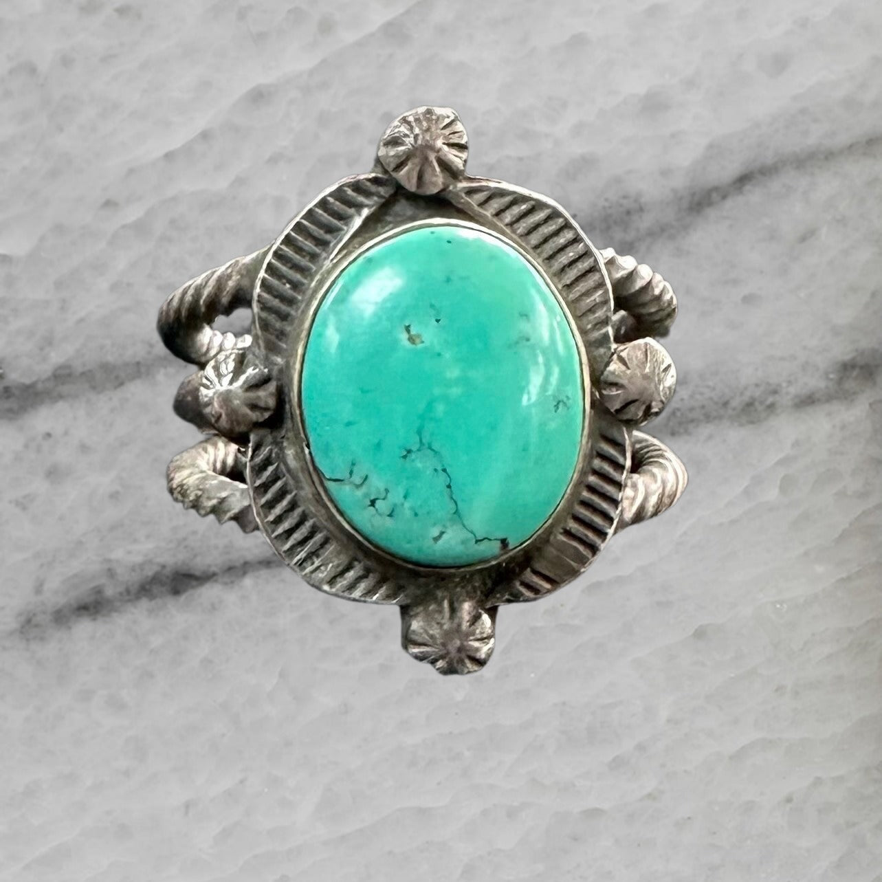 R B Running Bear Vintage Sterling Silver Turquoise Ring Size 7.75