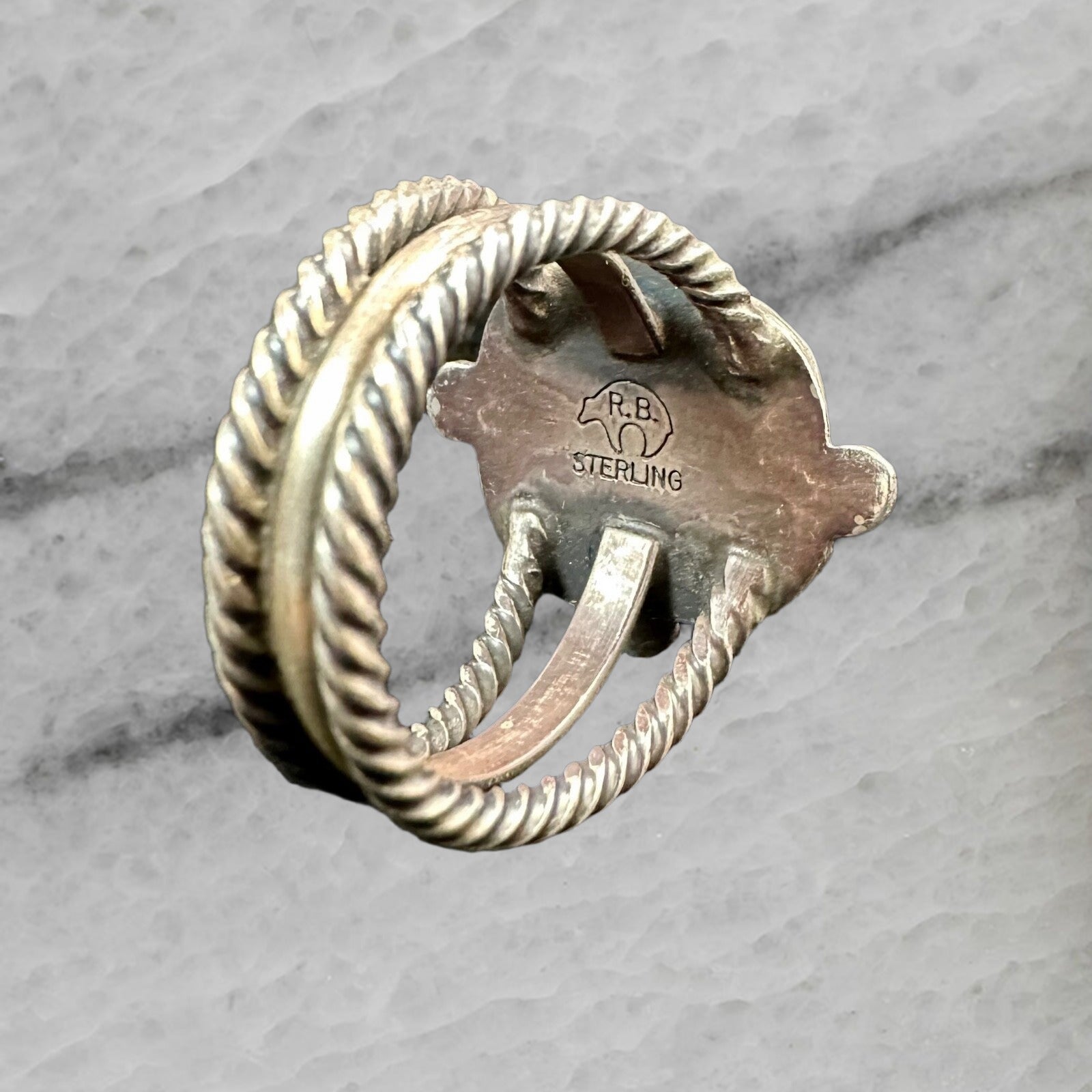 R B Running Bear Vintage Sterling Silver Turquoise Ring Size 7.75
