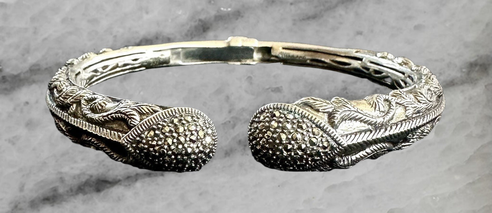 Thailand Sterling Silver Marcasite Cuff Bracelet Bangle 6 75