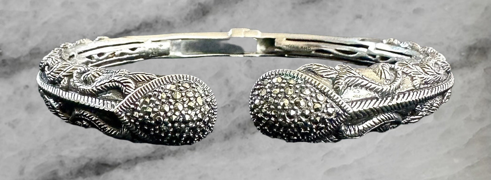 Thailand Sterling Silver Marcasite Cuff Bracelet Bangle 6 75