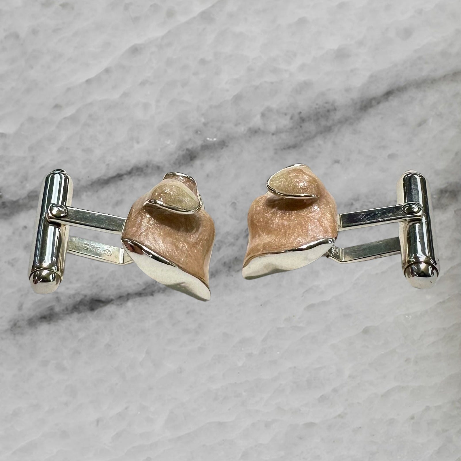 Thistle Bee Italy Sterling Silver Enameled Pig Head Cufflinks