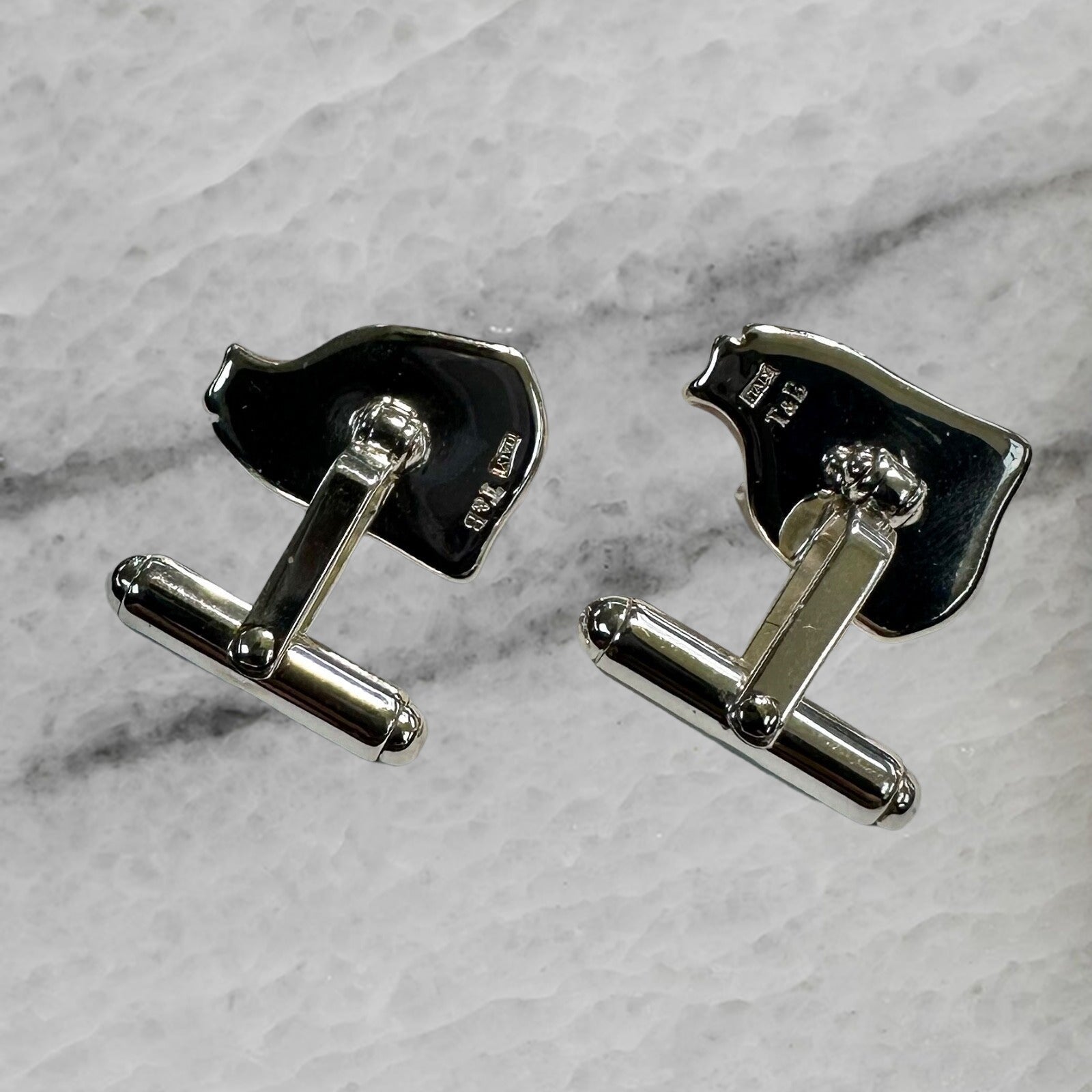 Thistle Bee Italy Sterling Silver Enameled Pig Head Cufflinks