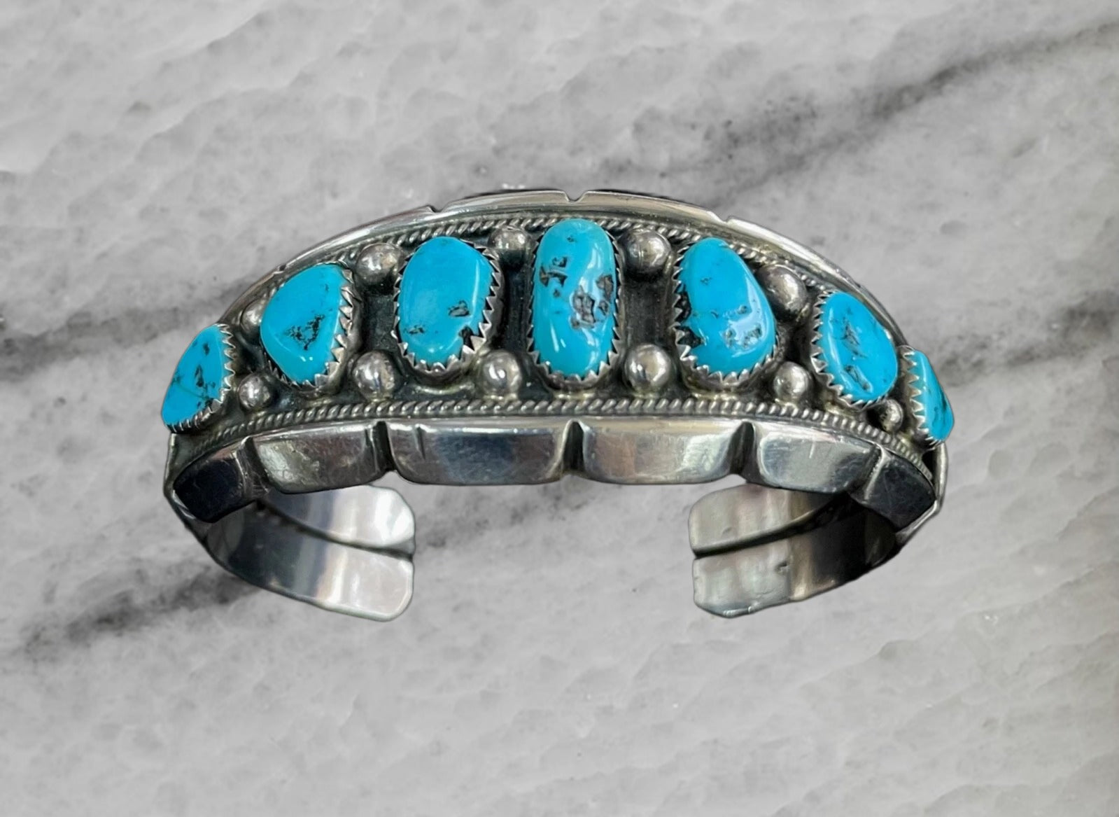 Tommy Moore Vintage Navajo Sterling Silver 7 Kingman Turquoise Cuff Bracelet