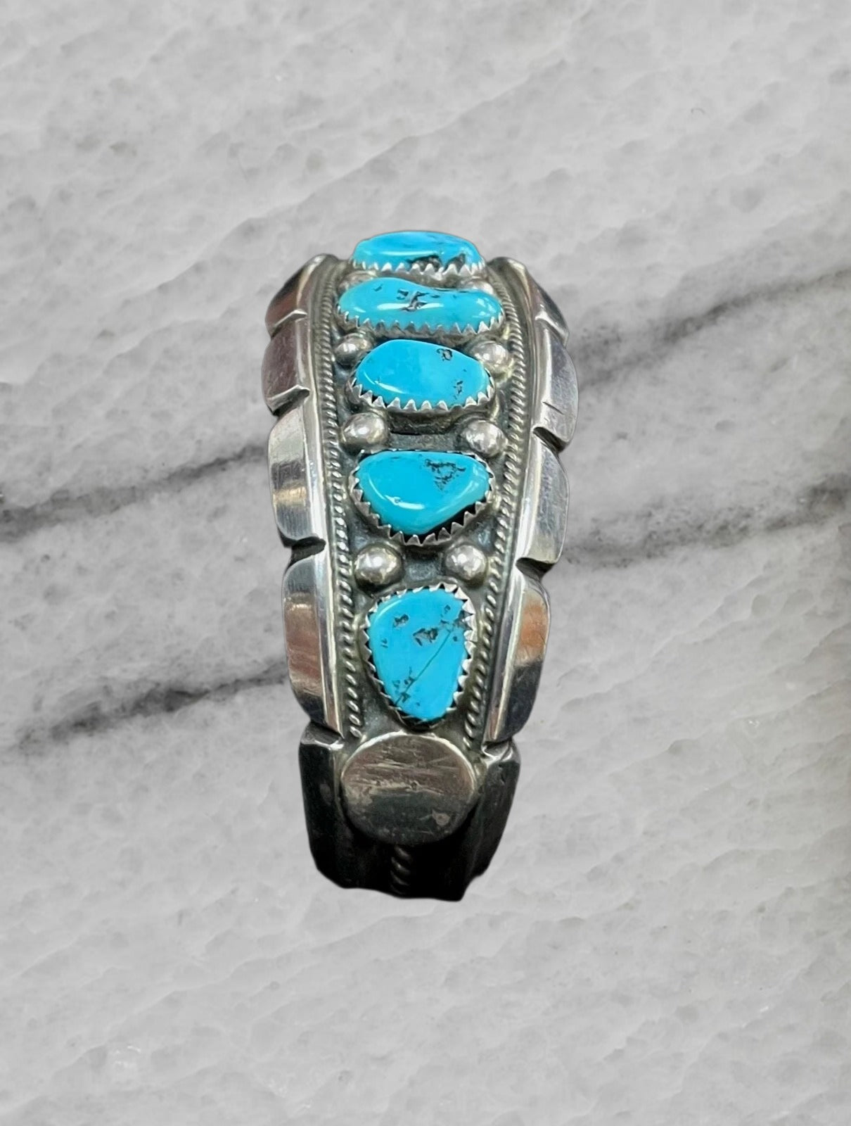 Tommy Moore Vintage Navajo Sterling Silver 7 Kingman Turquoise Cuff Bracelet