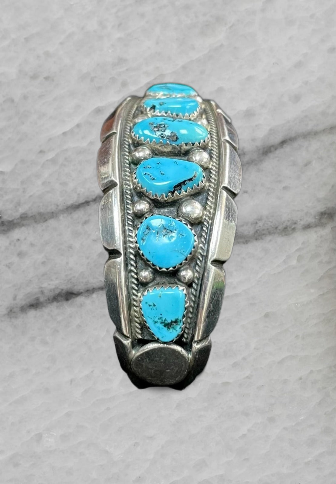 Tommy Moore Vintage Navajo Sterling Silver 7 Kingman Turquoise Cuff Bracelet