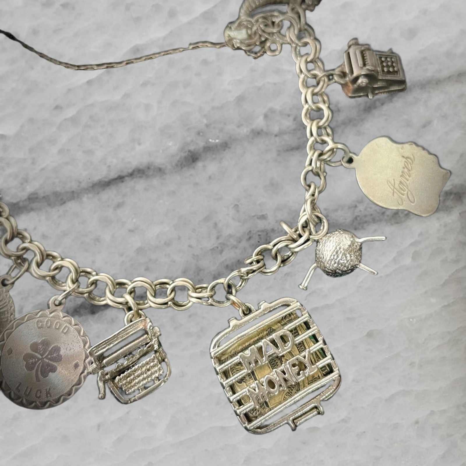 Vintage 12 Charm Sterling Silver Charm Bracelet 8