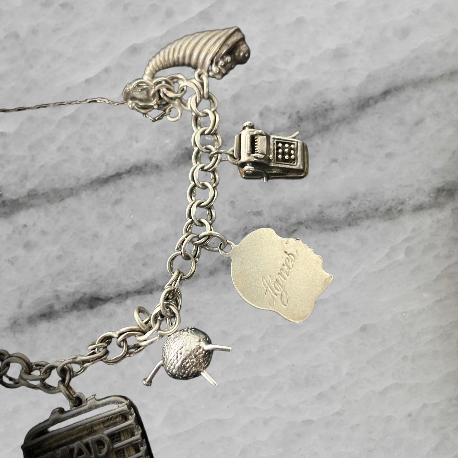Vintage 12 Charm Sterling Silver Charm Bracelet 8
