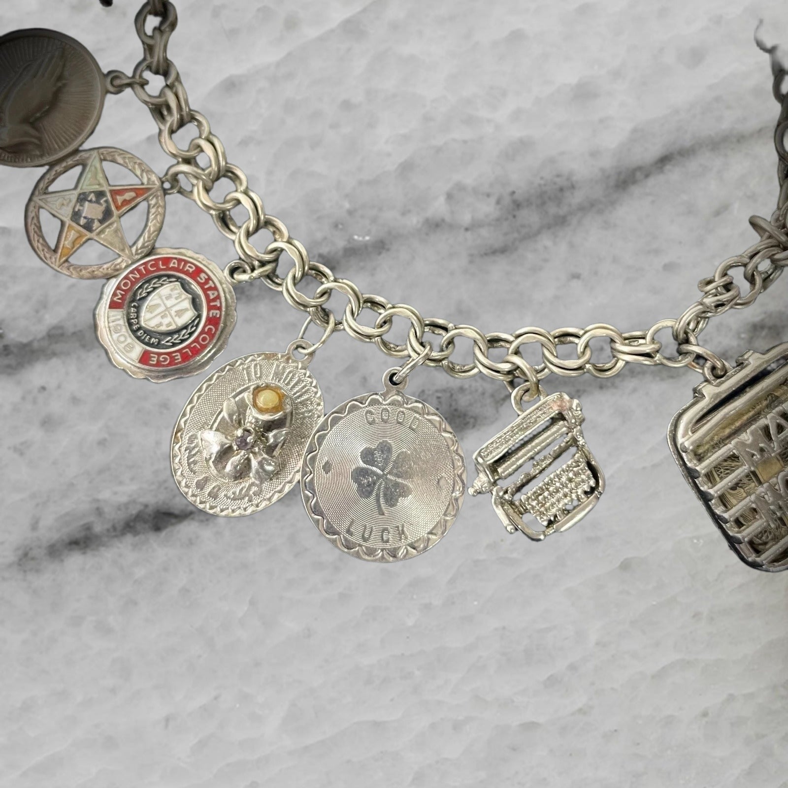 Vintage 12 Charm Sterling Silver Charm Bracelet 8