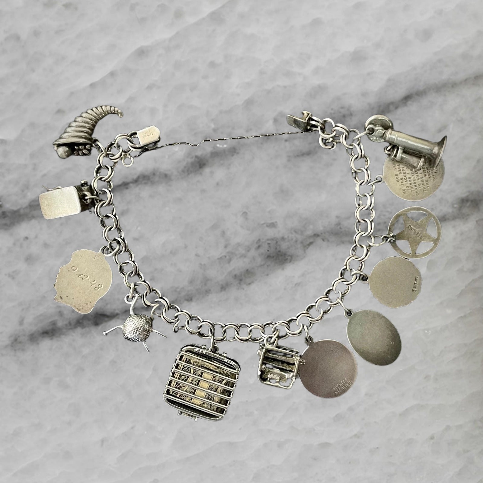 Vintage 12 Charm Sterling Silver Charm Bracelet 8