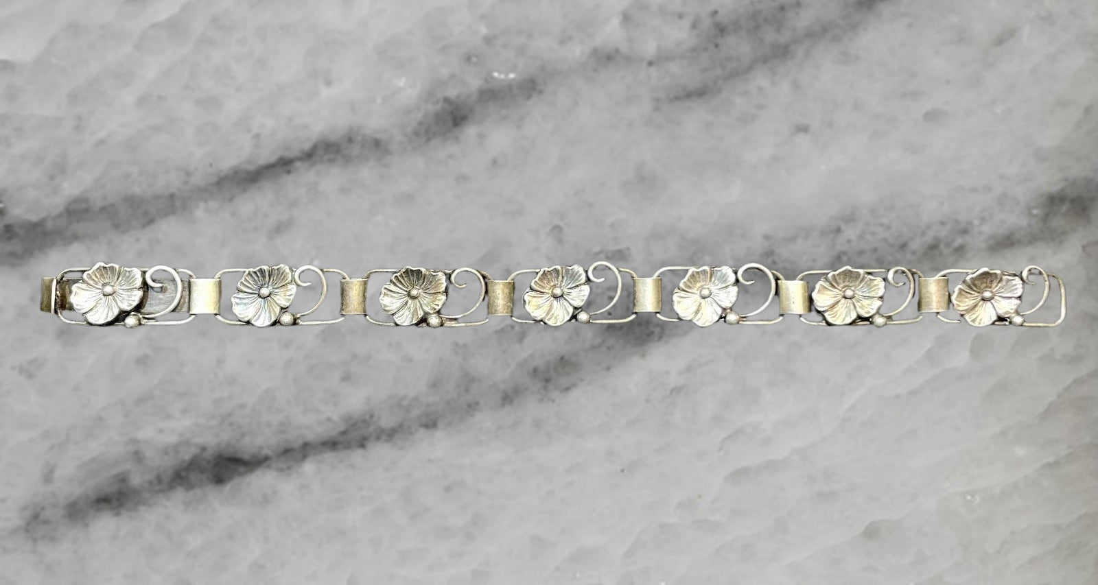 Vintage Ark Made In Denmark Sterling Silver Floral Bracelet 7 5