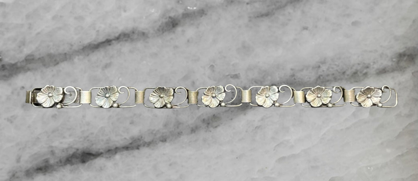 Vintage Ark Made In Denmark Sterling Silver Floral Bracelet 7 5