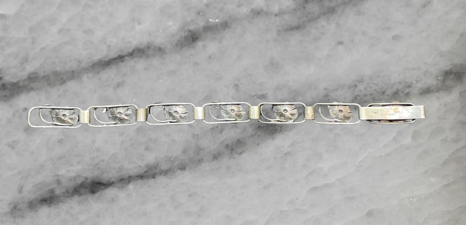 Vintage Ark Made In Denmark Sterling Silver Floral Bracelet 7 5