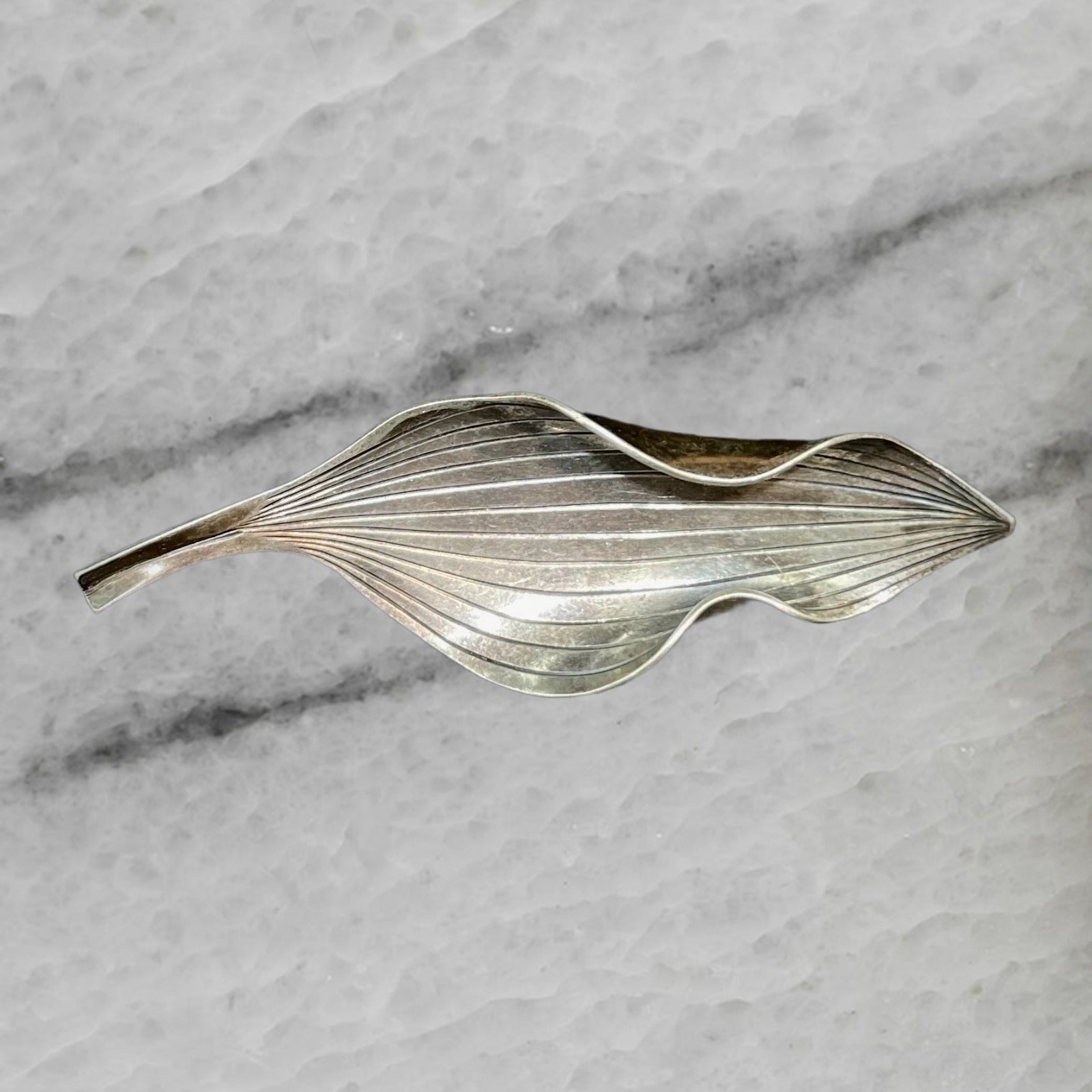 Vintage Denmark Anton Michelsen by Gertude Rougie Sterling Leaf Pin Brooch
