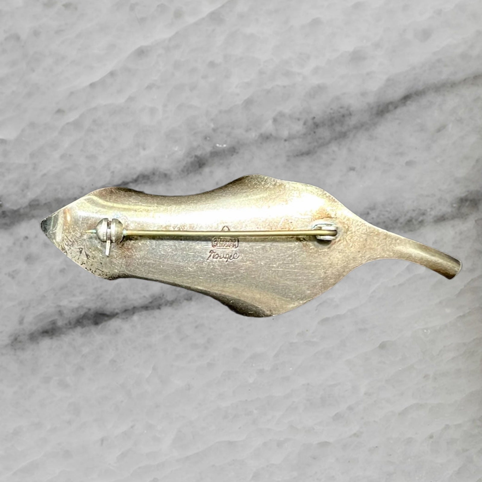 Vintage Denmark Anton Michelsen by Gertude Rougie Sterling Leaf Pin Brooch