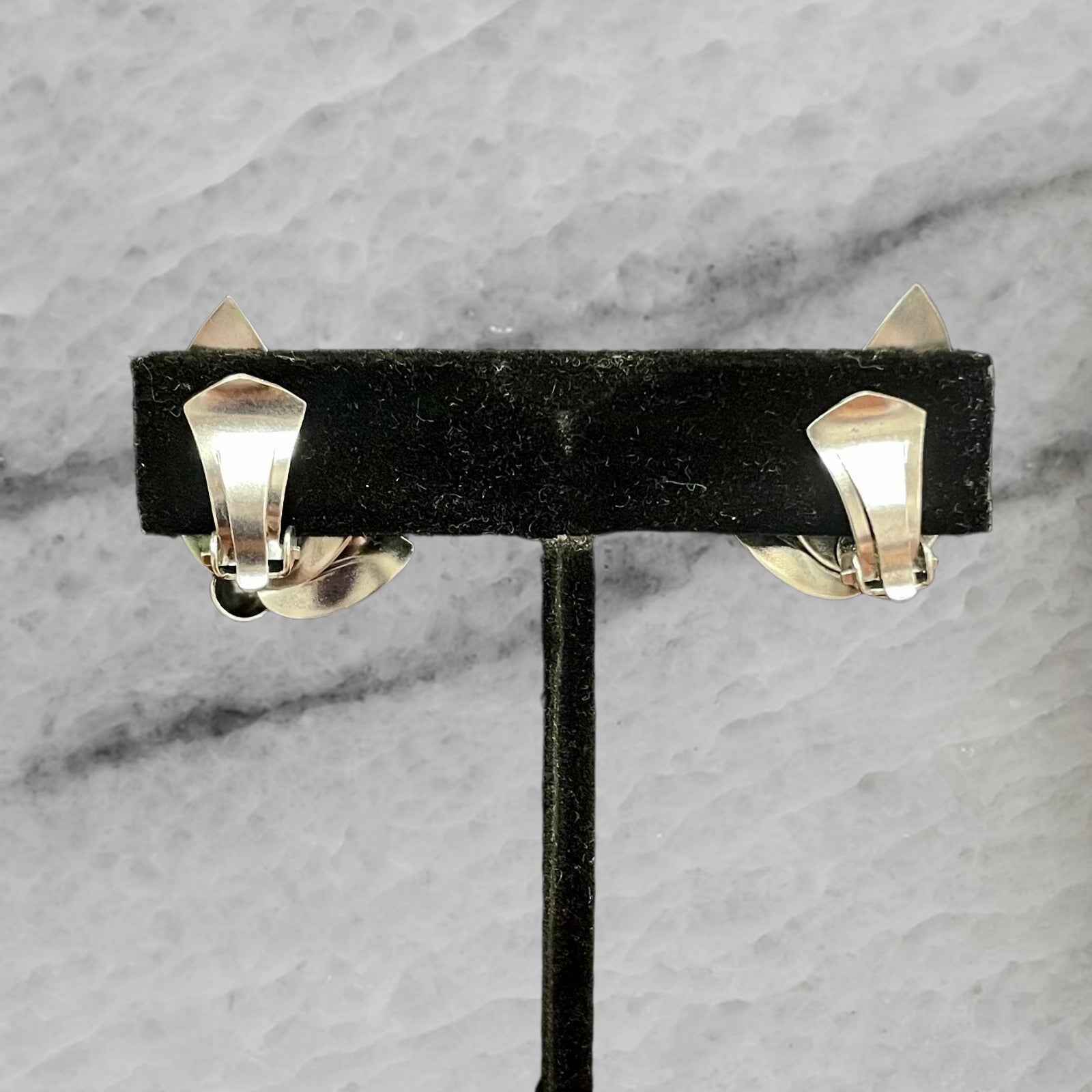 Vintage Denmark N E From 925 Sterling Silver Modernist Leaves Ear Clips