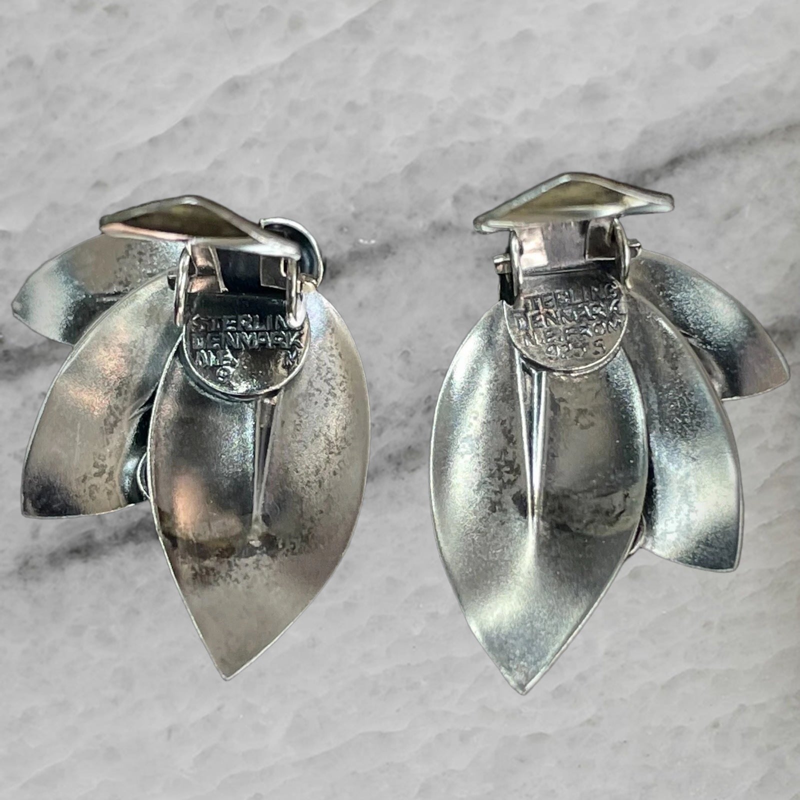 Vintage Denmark N E From 925 Sterling Silver Modernist Leaves Ear Clips