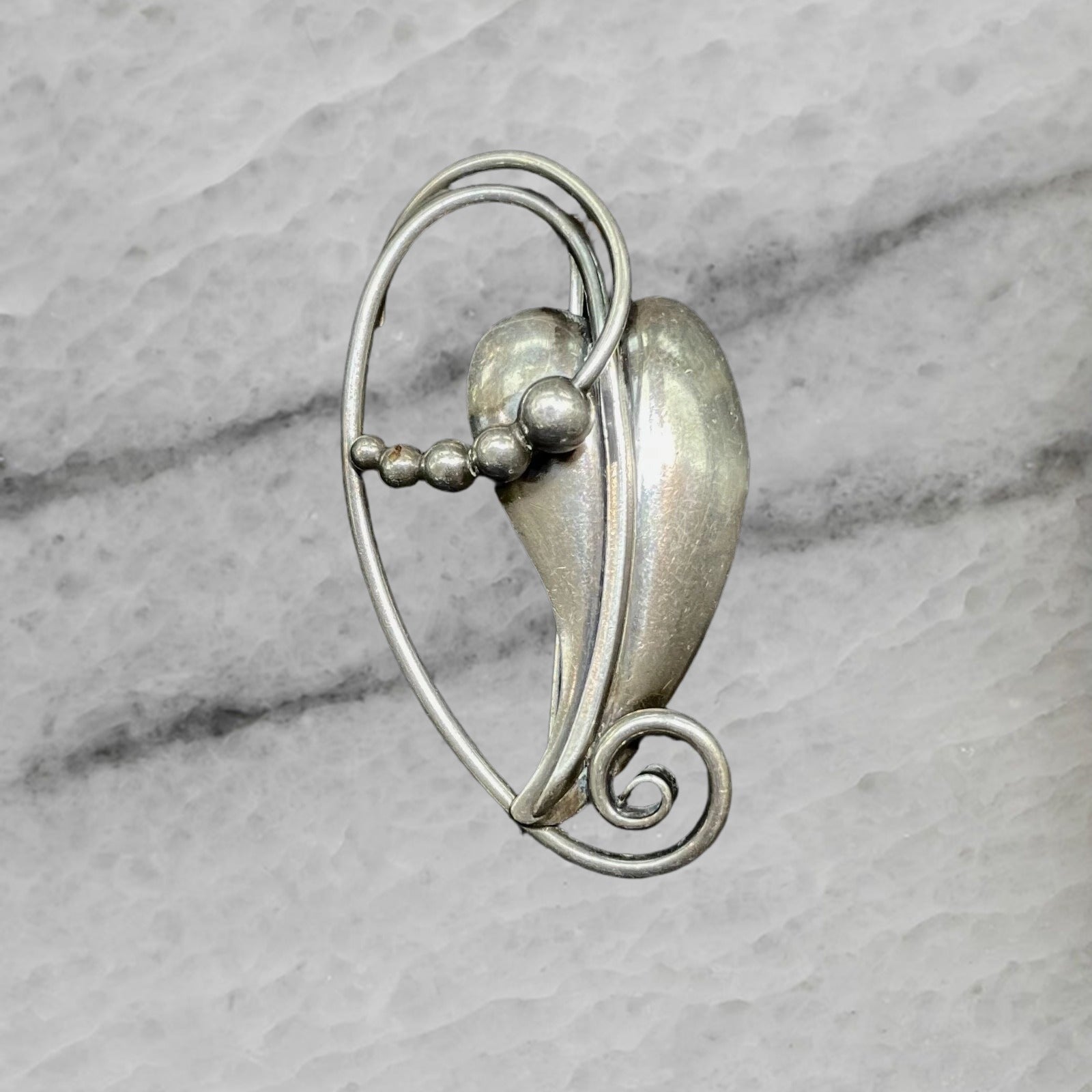 Vintage LA Paglia 132 Sterling Silver Bead Leaf Brooch Pin