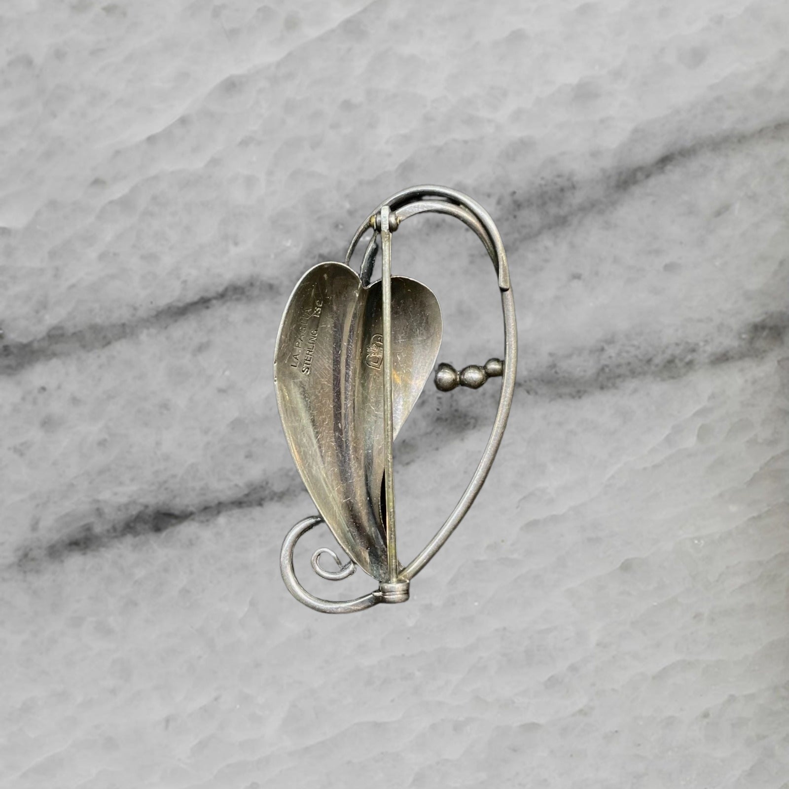 Vintage LA Paglia 132 Sterling Silver Bead Leaf Brooch Pin