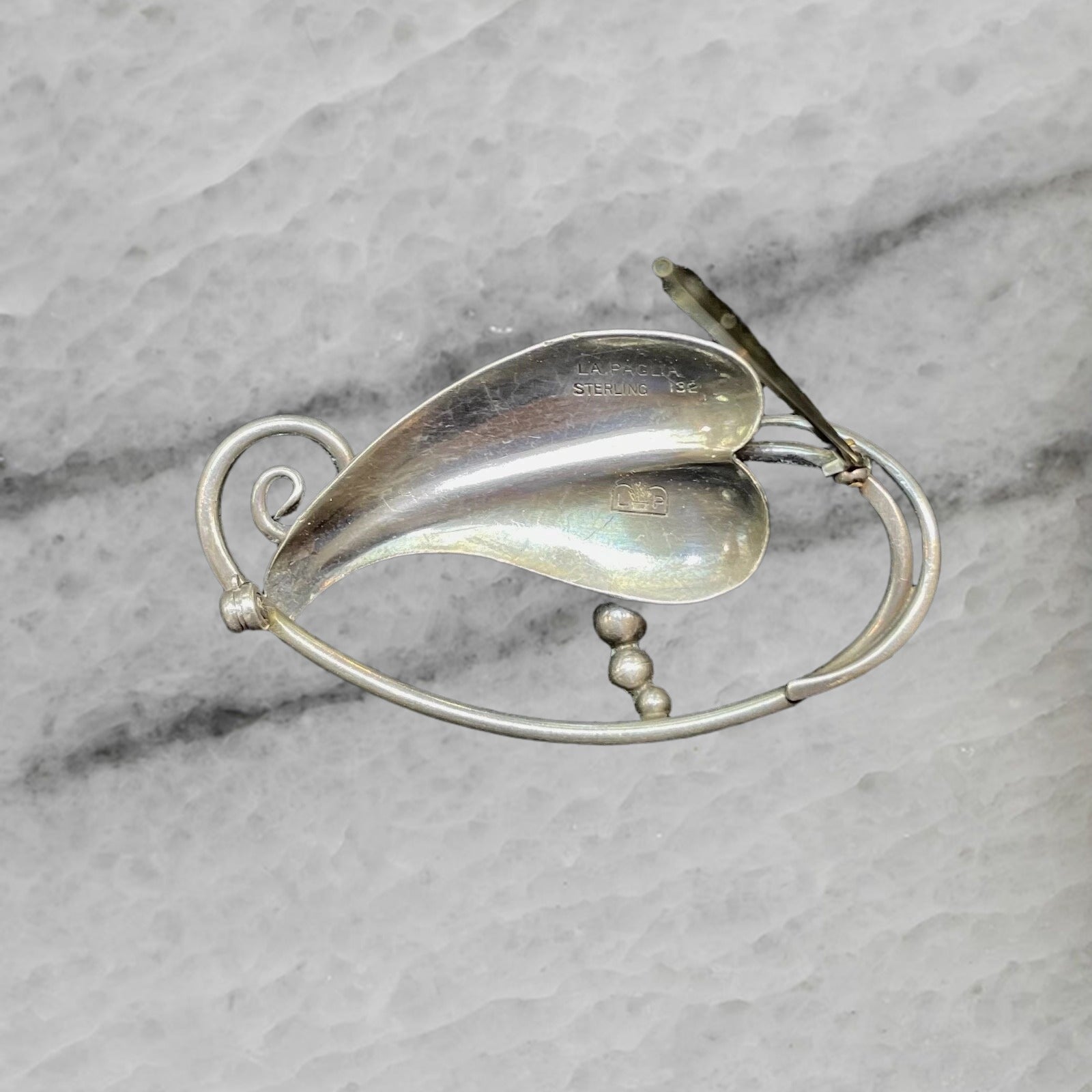 Vintage LA Paglia 132 Sterling Silver Bead Leaf Brooch Pin