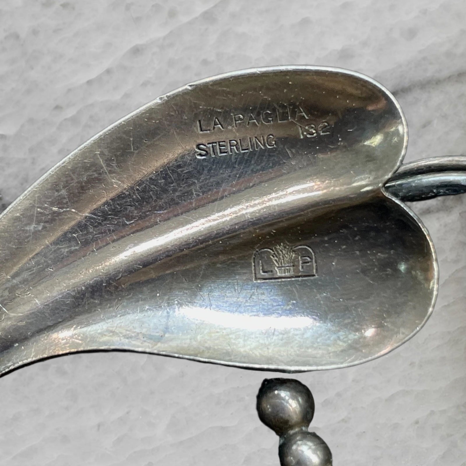 Vintage LA Paglia 132 Sterling Silver Bead Leaf Brooch Pin