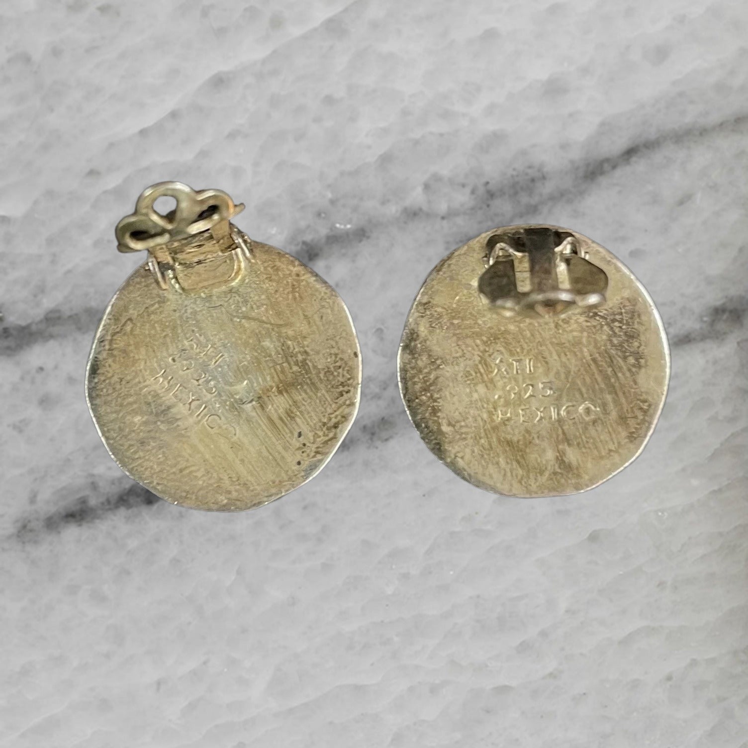 Vintage Mexico Ati 925 Sterling Silver Earrings Ear Clips with Mother of Pearl