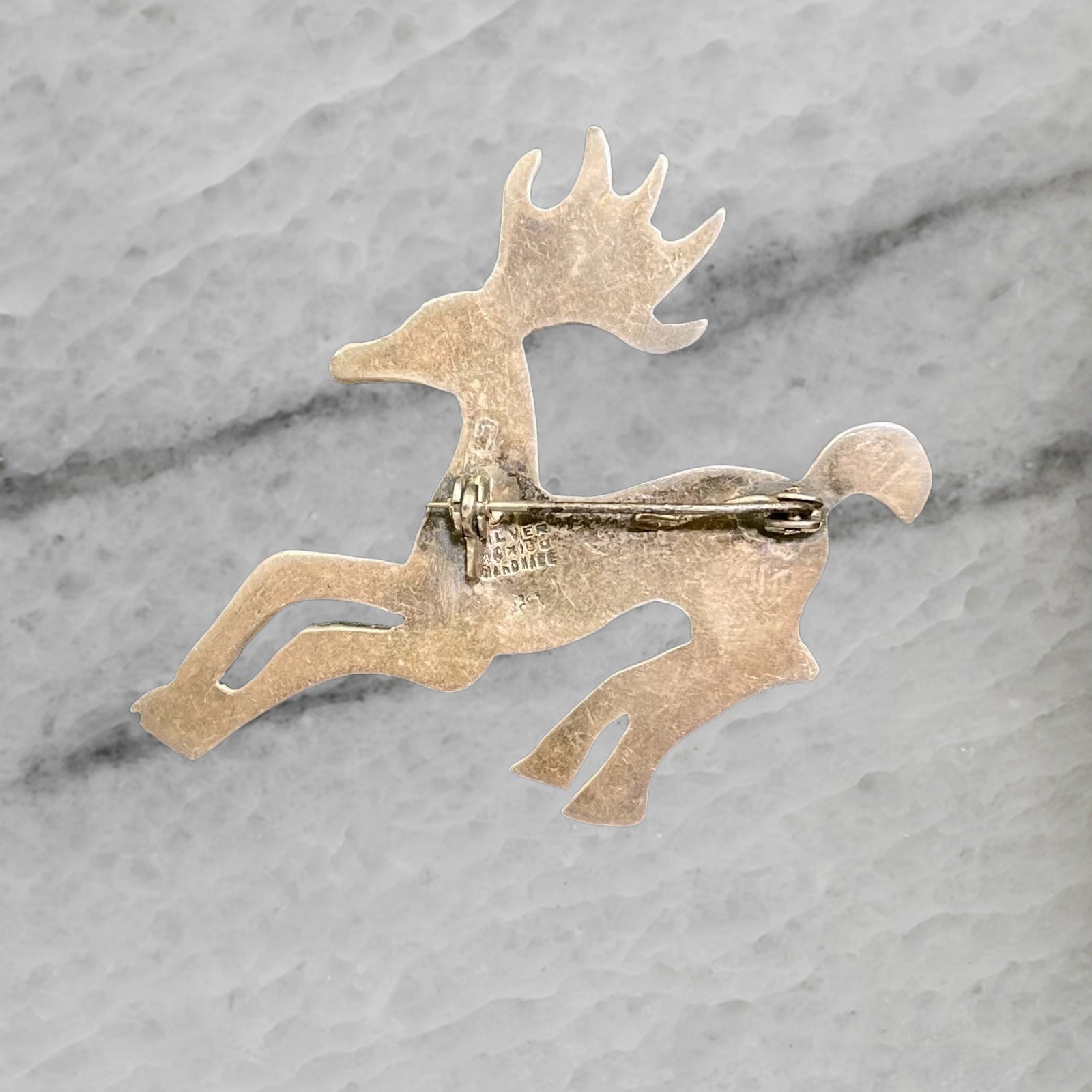 Vintage Mexico Sterling Silver Handmade Elk Deer Pin Brooch