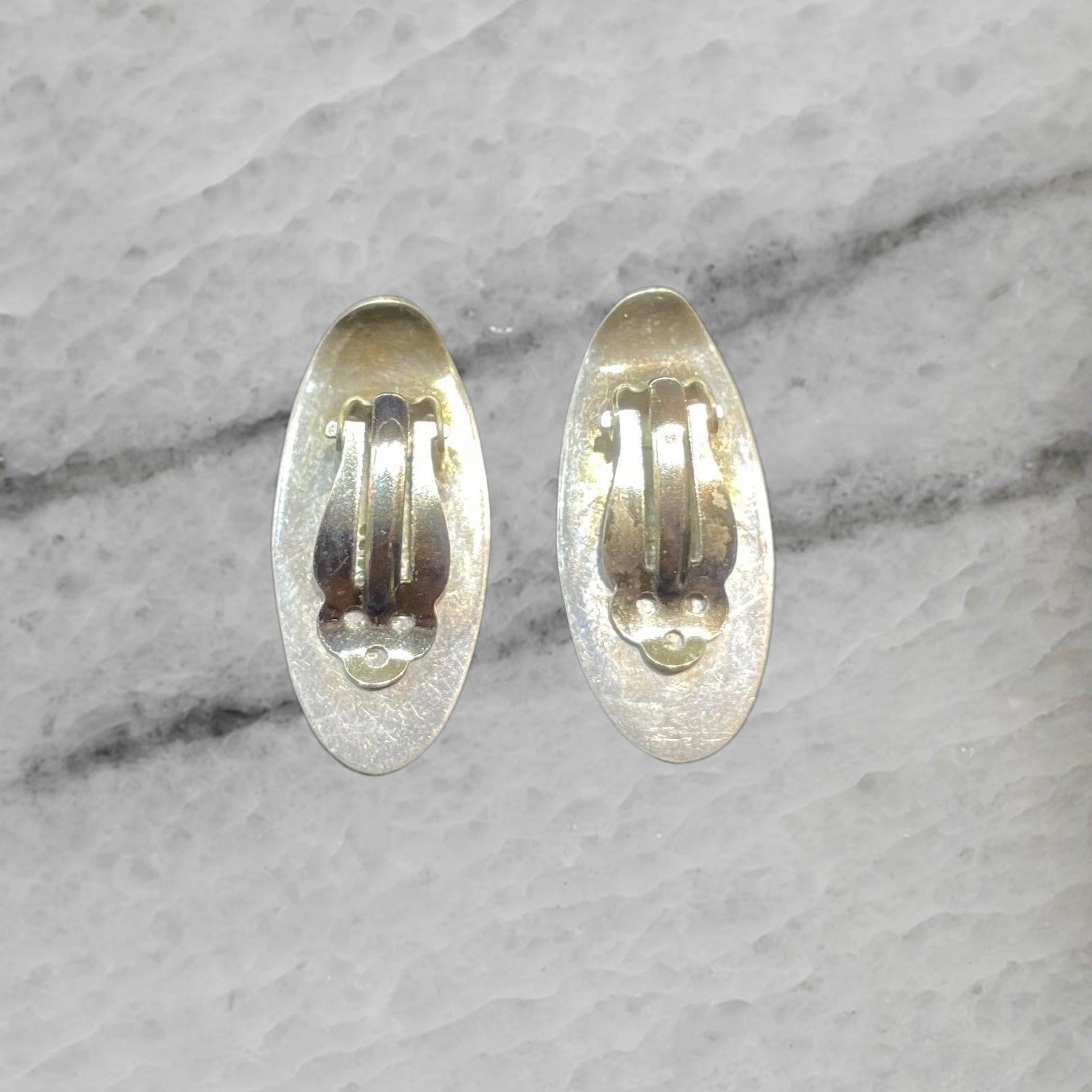 Vintage Mexico Sterling Silver Jade Earrings Ear Clips
