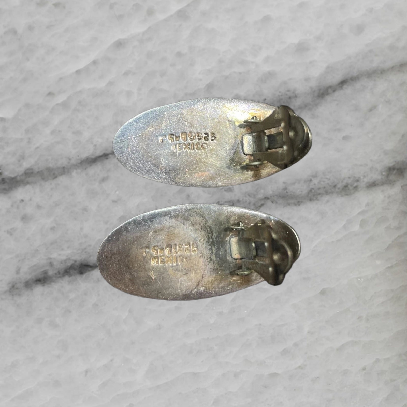 Vintage Mexico Sterling Silver Jade Earrings Ear Clips
