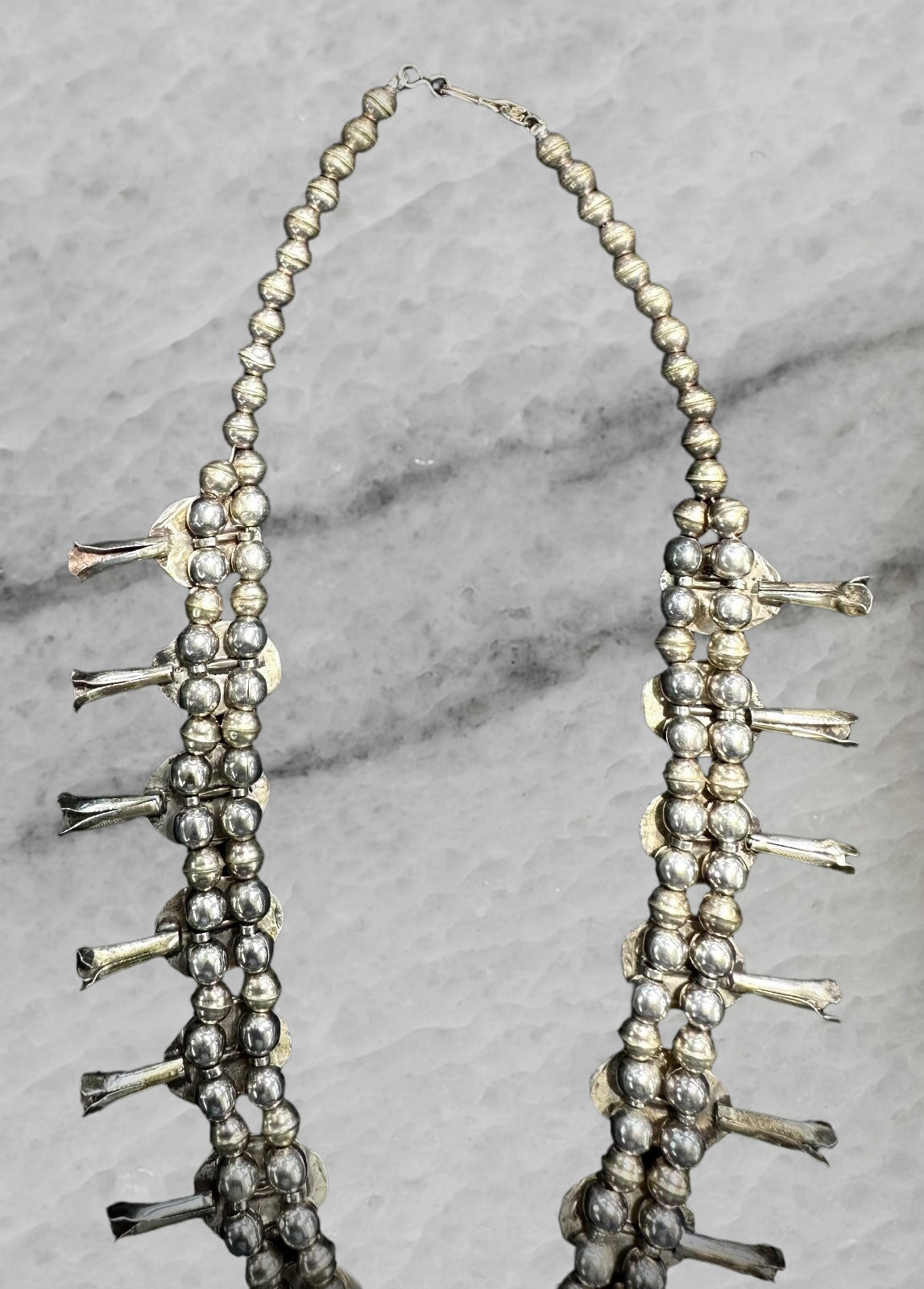 Vintage Navajo Sterling Silver Naja Squash Blossom Turquoise Bead Necklace 18